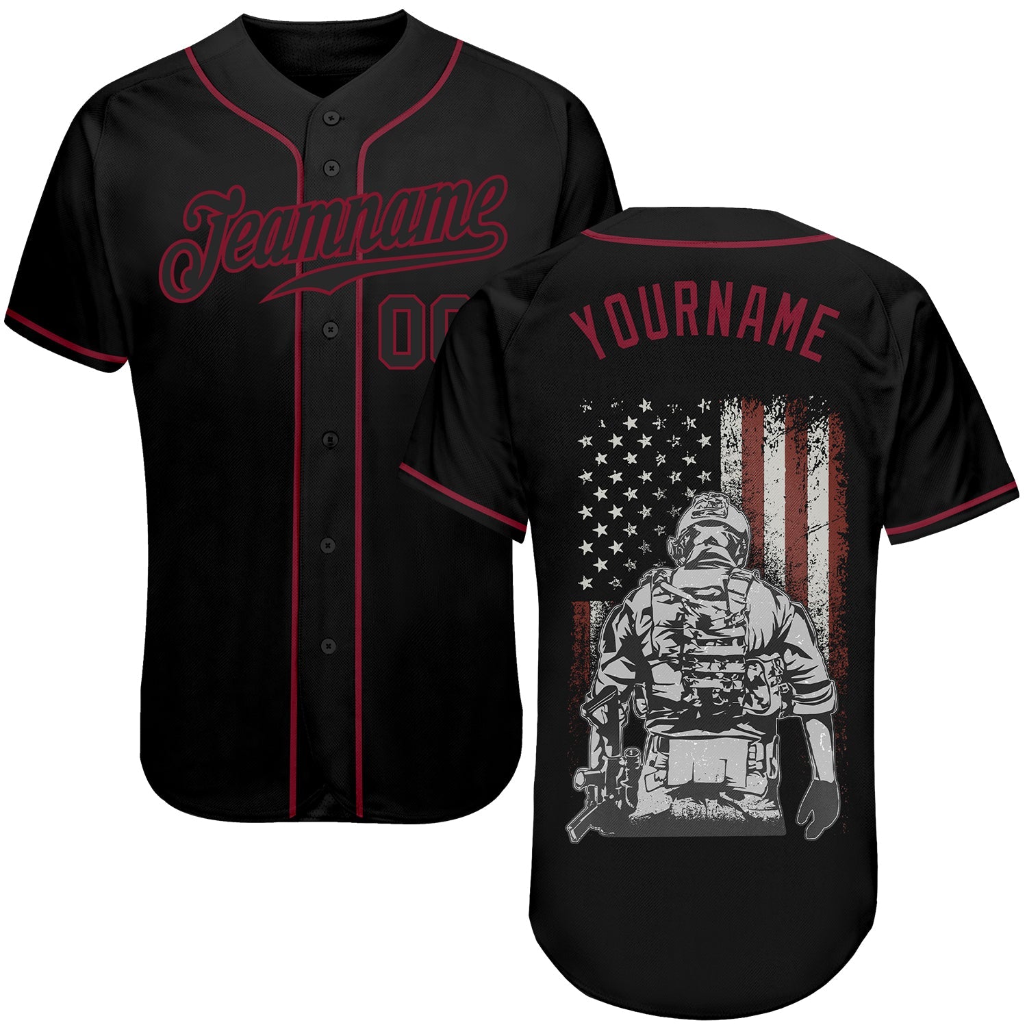 Custom 3D Pattern Design American Soldier Battlefield Authentic Baseball Jersey