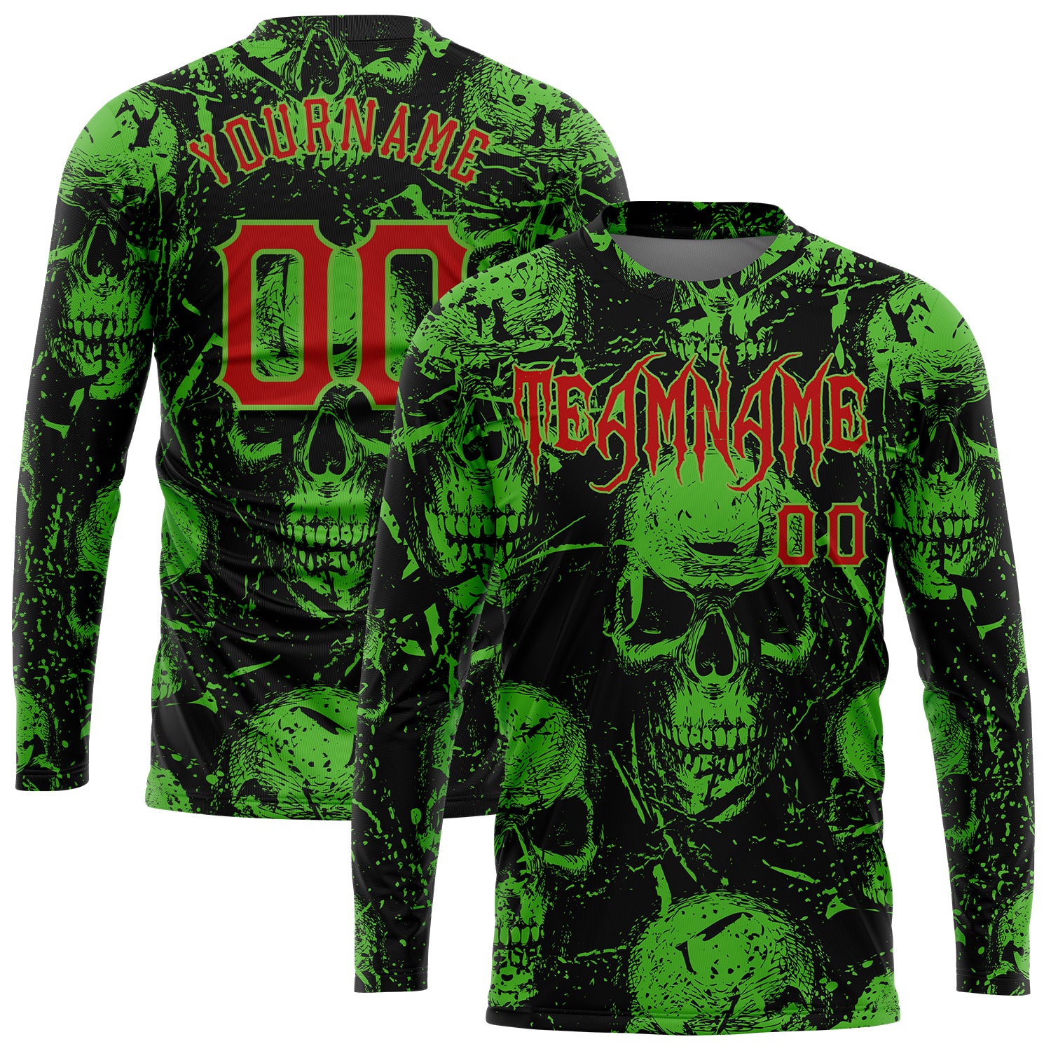 Custom 3D Pattern Halloween Skulls Long Sleeve Performance T-Shirt