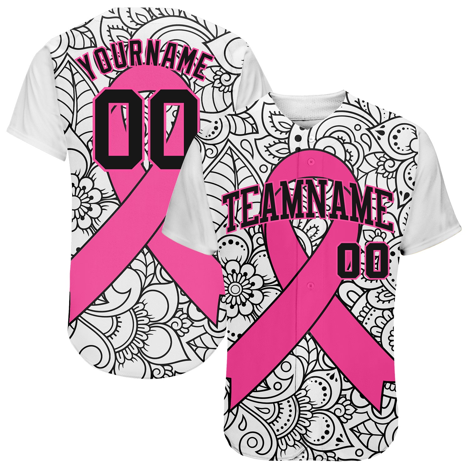 Custom 3D Pink Ribbon Breast Cancer Awareness Month Women Health Care Support Authentic Baseball Jersey