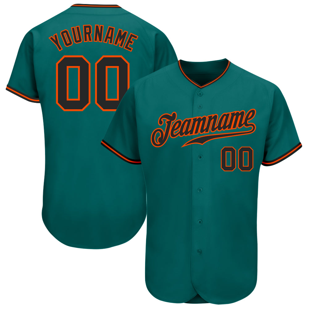 Custom Aqua Black-Orange Authentic Baseball Jersey