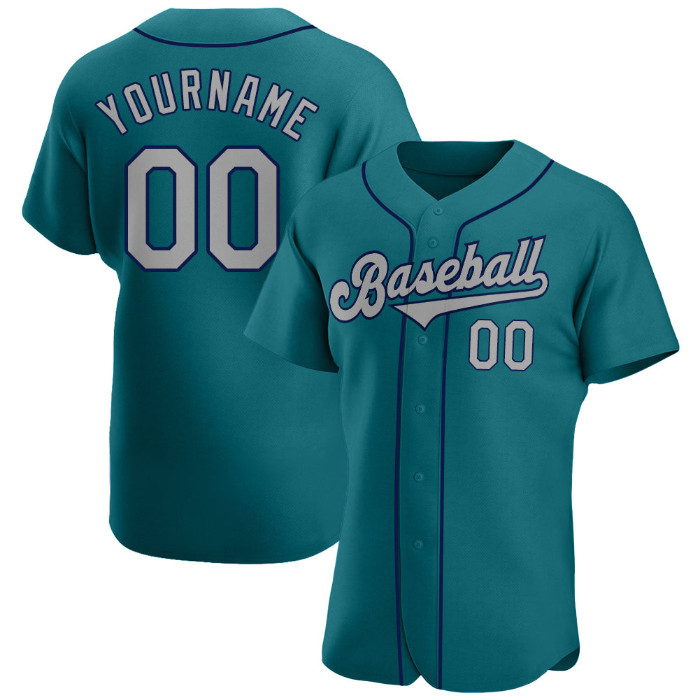 Custom Aqua Gray-Navy Authentic Baseball Jersey