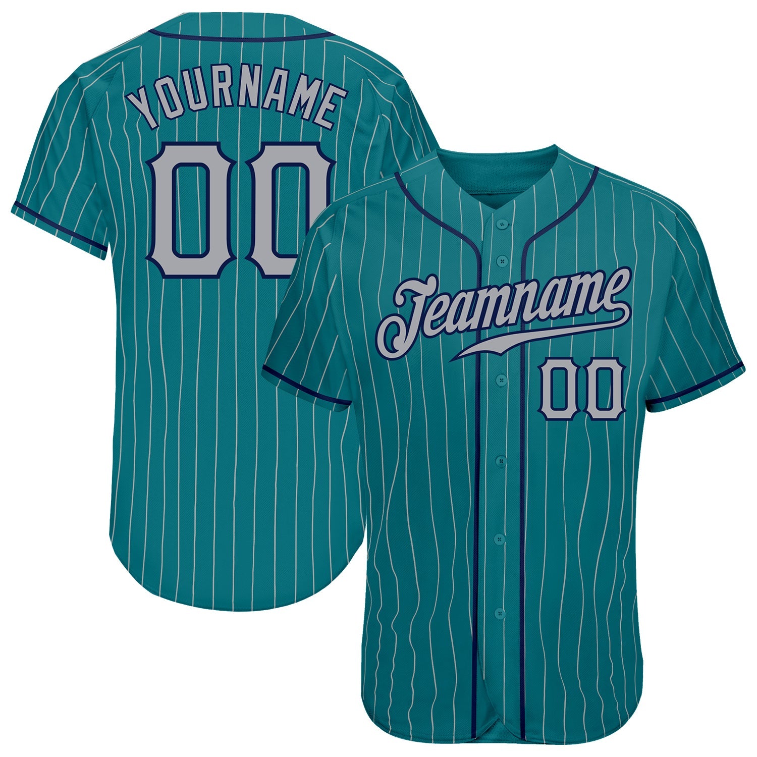 Custom Aqua Gray Pinstripe Gray-Navy Authentic Baseball Jersey