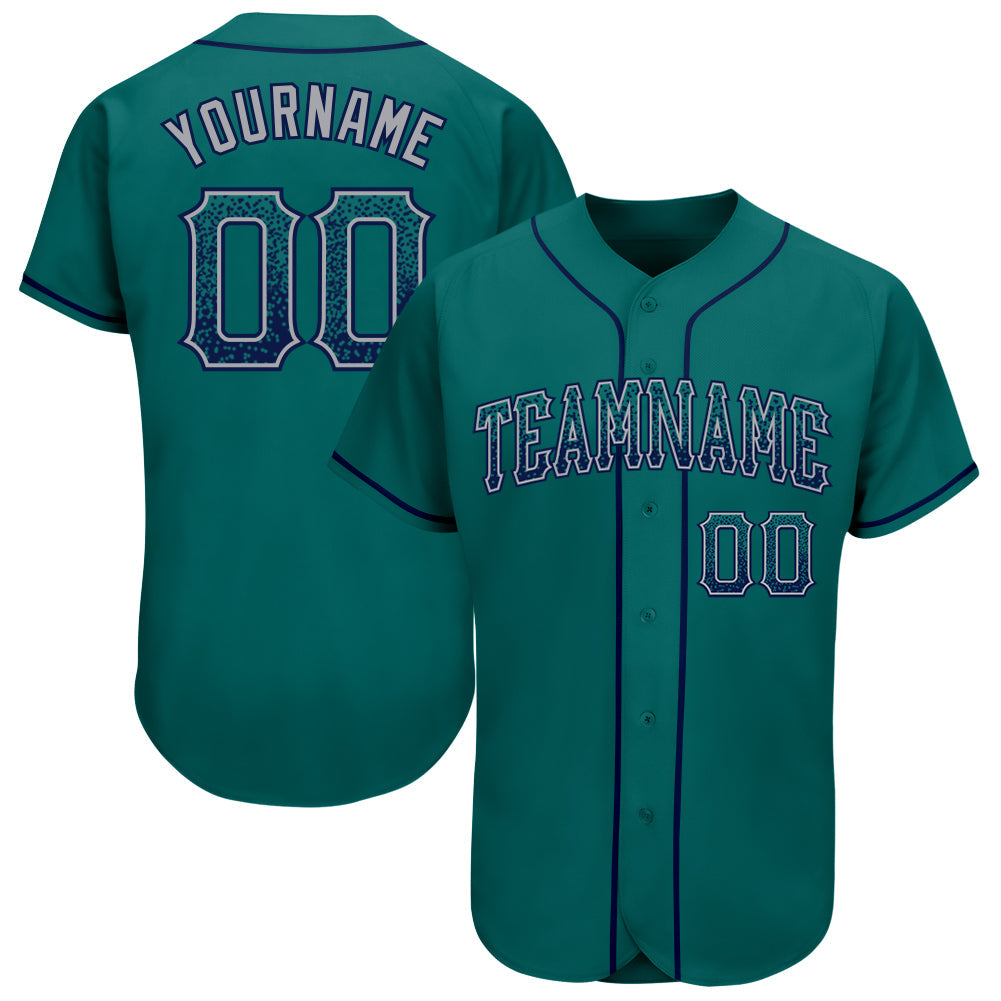 Custom Aqua Navy-Gray Authentic Drift Fashion Baseball Jersey