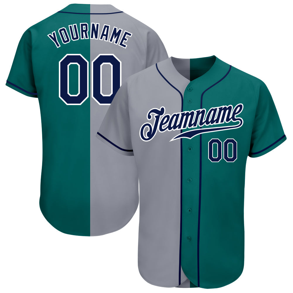 Custom Aqua Navy-Gray Authentic Split Fashion Baseball Jersey