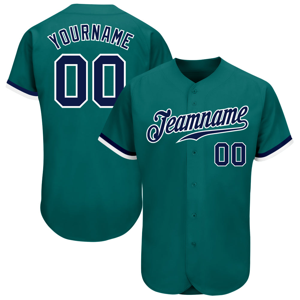 Custom Aqua Navy-White Authentic Baseball Jersey