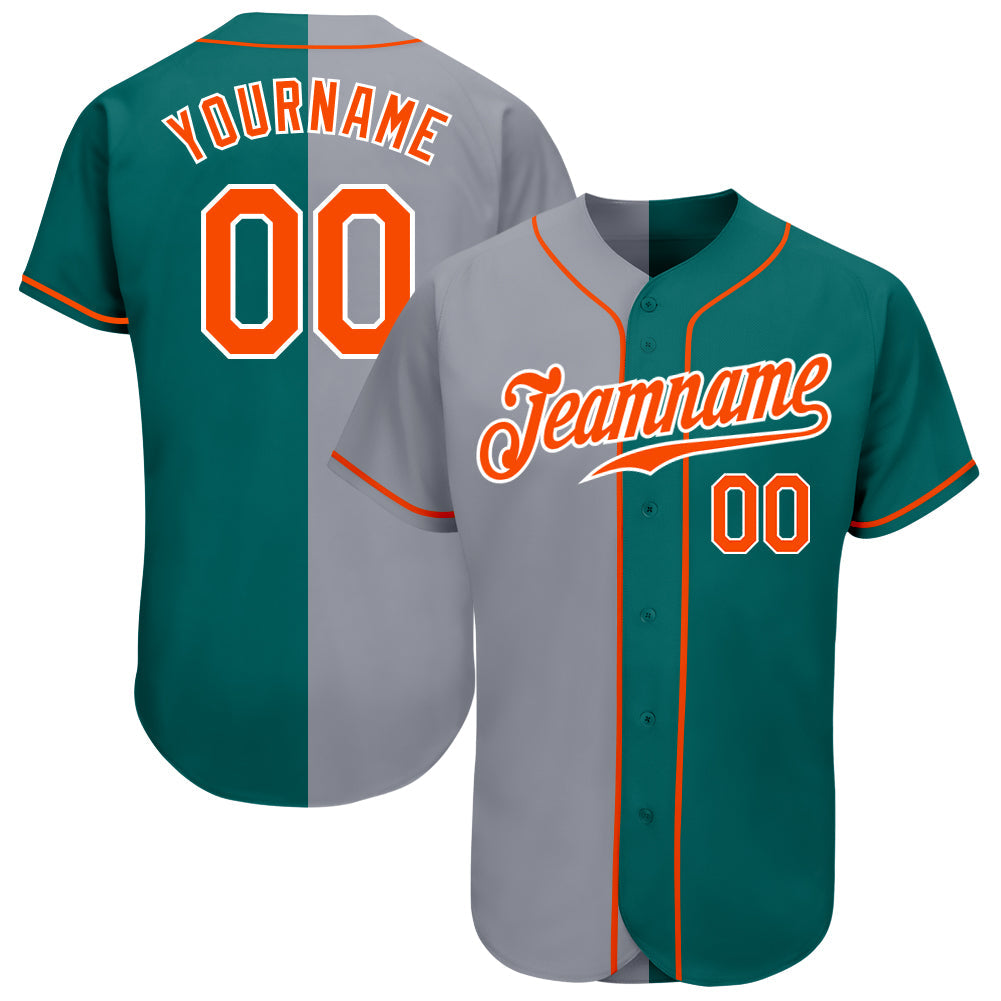 Custom Aqua Orange-Gray Authentic Split Fashion Baseball Jersey