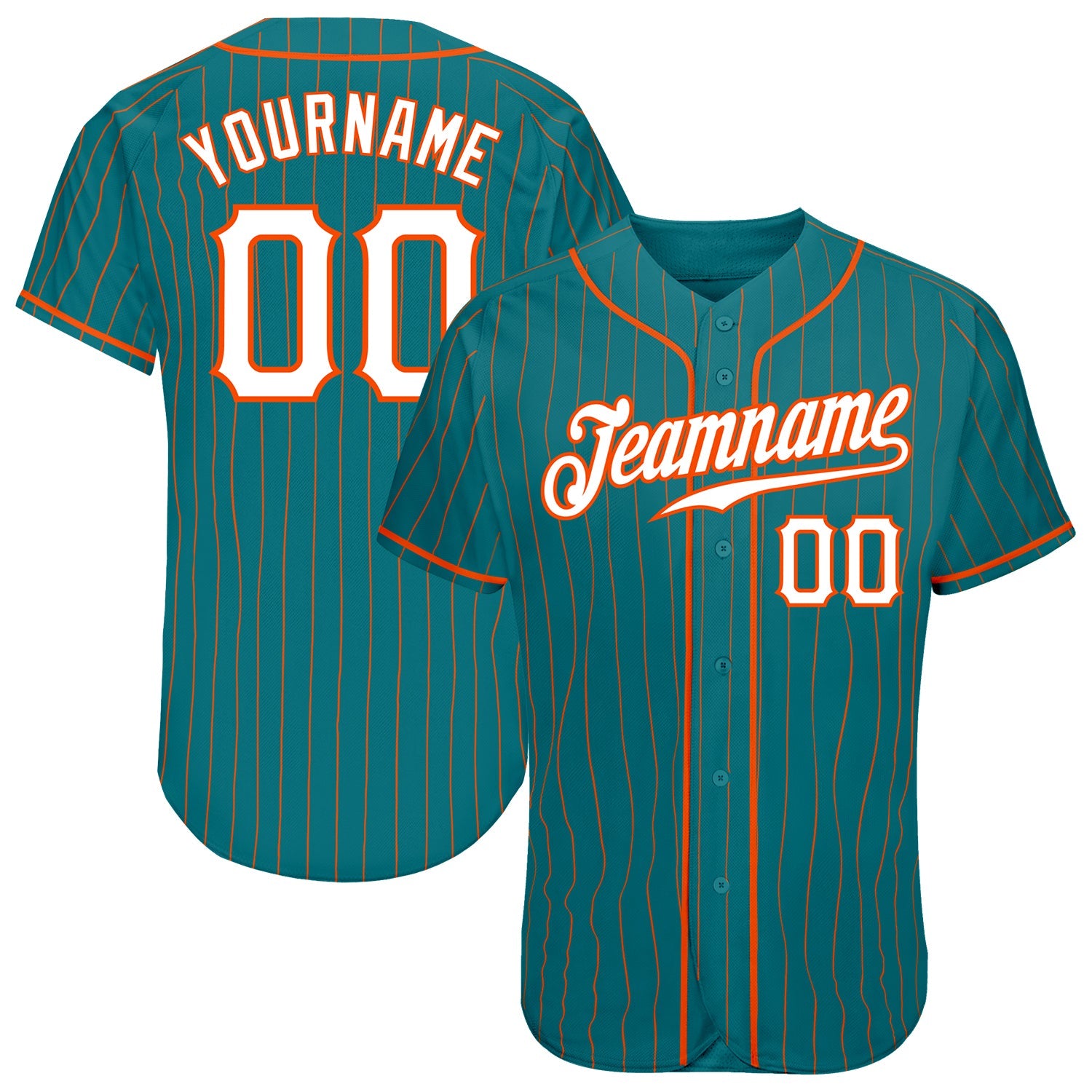 Custom Aqua Orange Pinstripe White-Orange Authentic Baseball Jersey