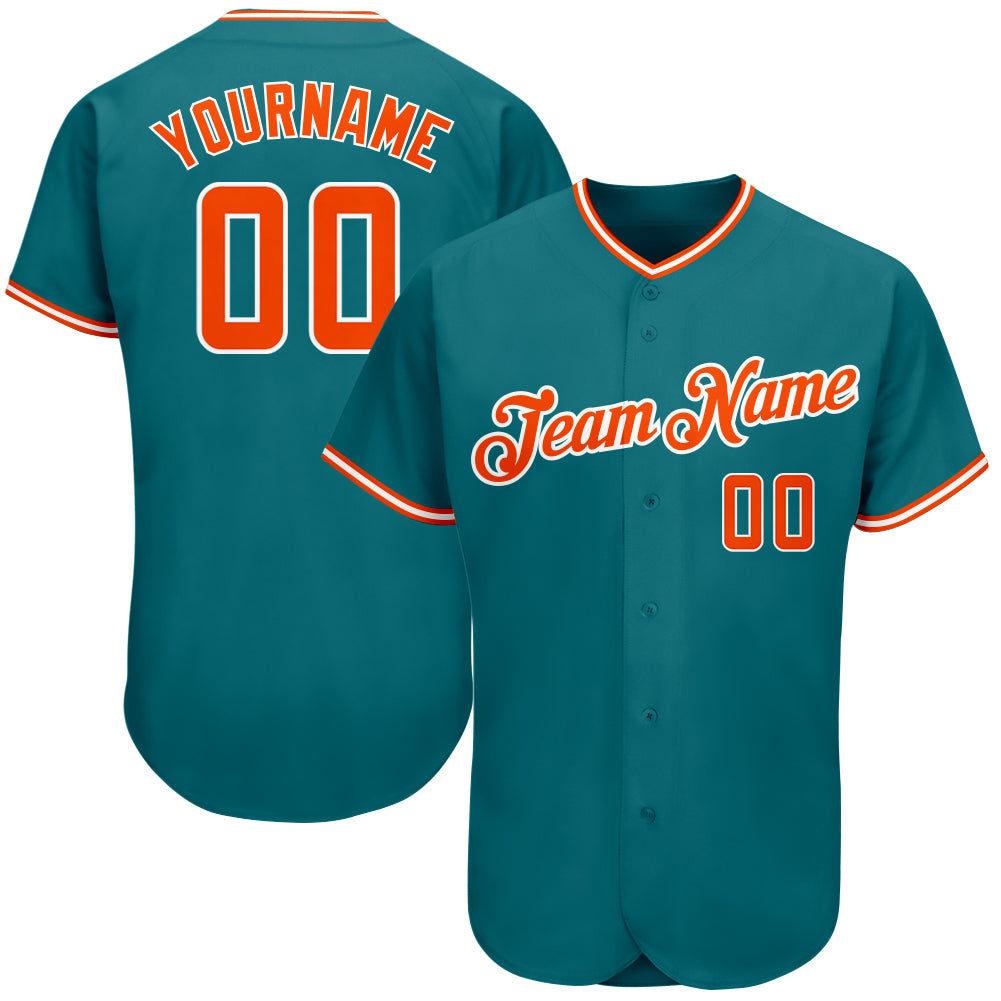 Custom Aqua Orange-White Authentic Baseball Jersey