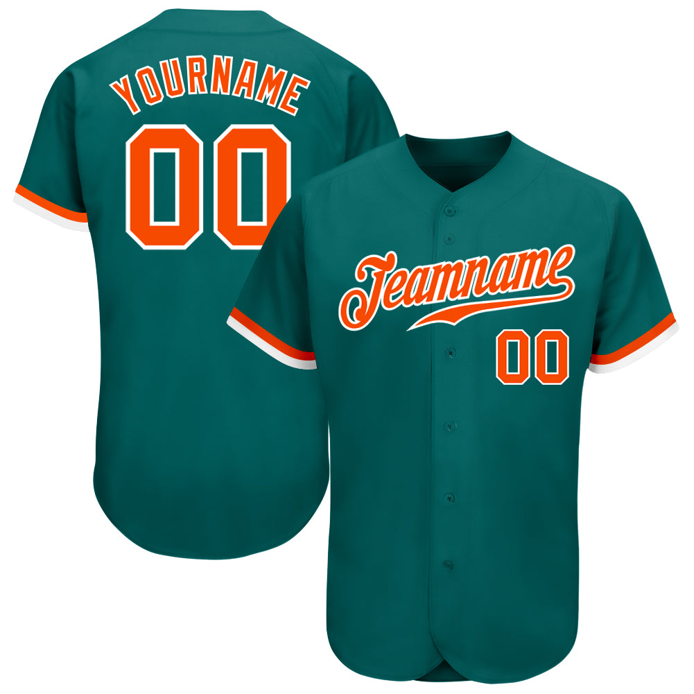 Custom Aqua Orange-White Authentic Baseball Jersey