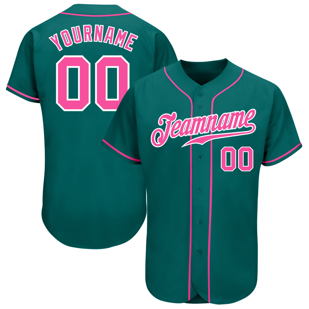 Custom Aqua Pink-White Authentic Baseball Jersey