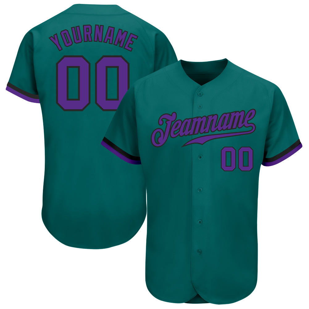 Custom Aqua Purple-Black Authentic Baseball Jersey