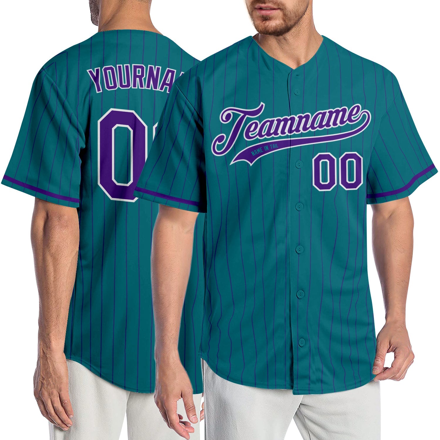 Custom Aqua Purple Pinstripe Purple-White Authentic Baseball Jersey