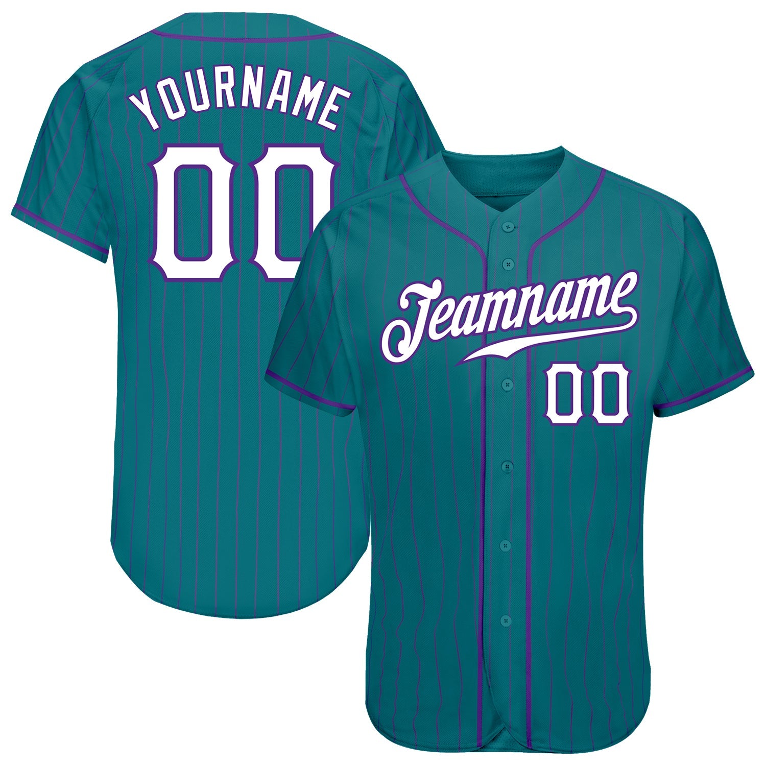 Custom Aqua Purple Pinstripe White-Purple Authentic Baseball Jersey