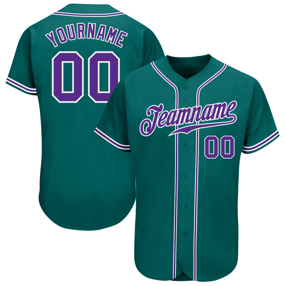 Custom Aqua Purple-White Authentic Baseball Jersey