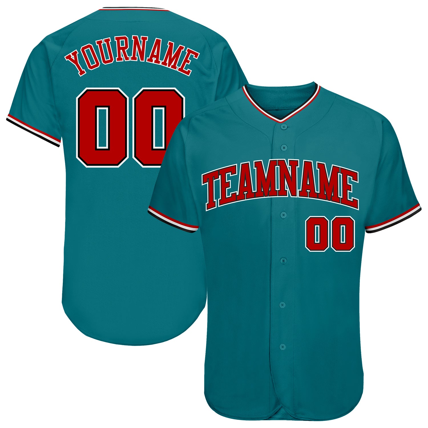 Custom Aqua Red-Black Authentic Baseball Jersey