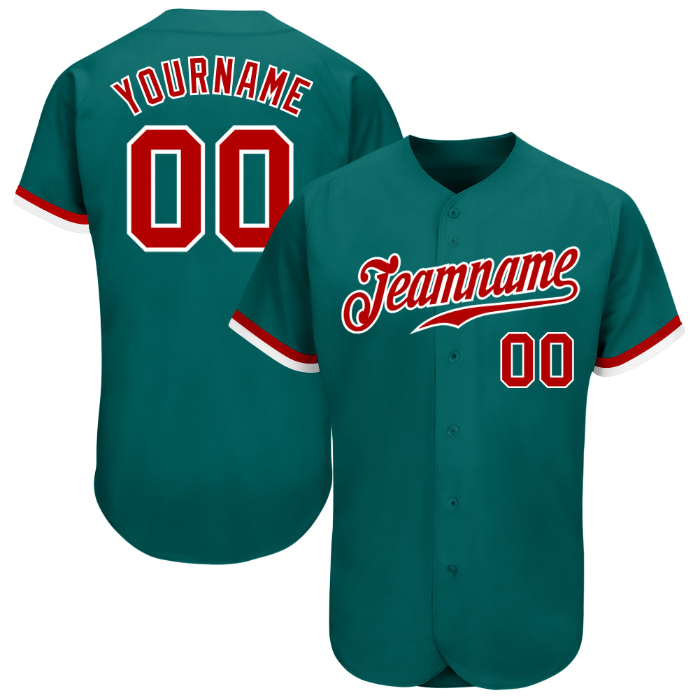 Custom Aqua Red-White Authentic Baseball Jersey