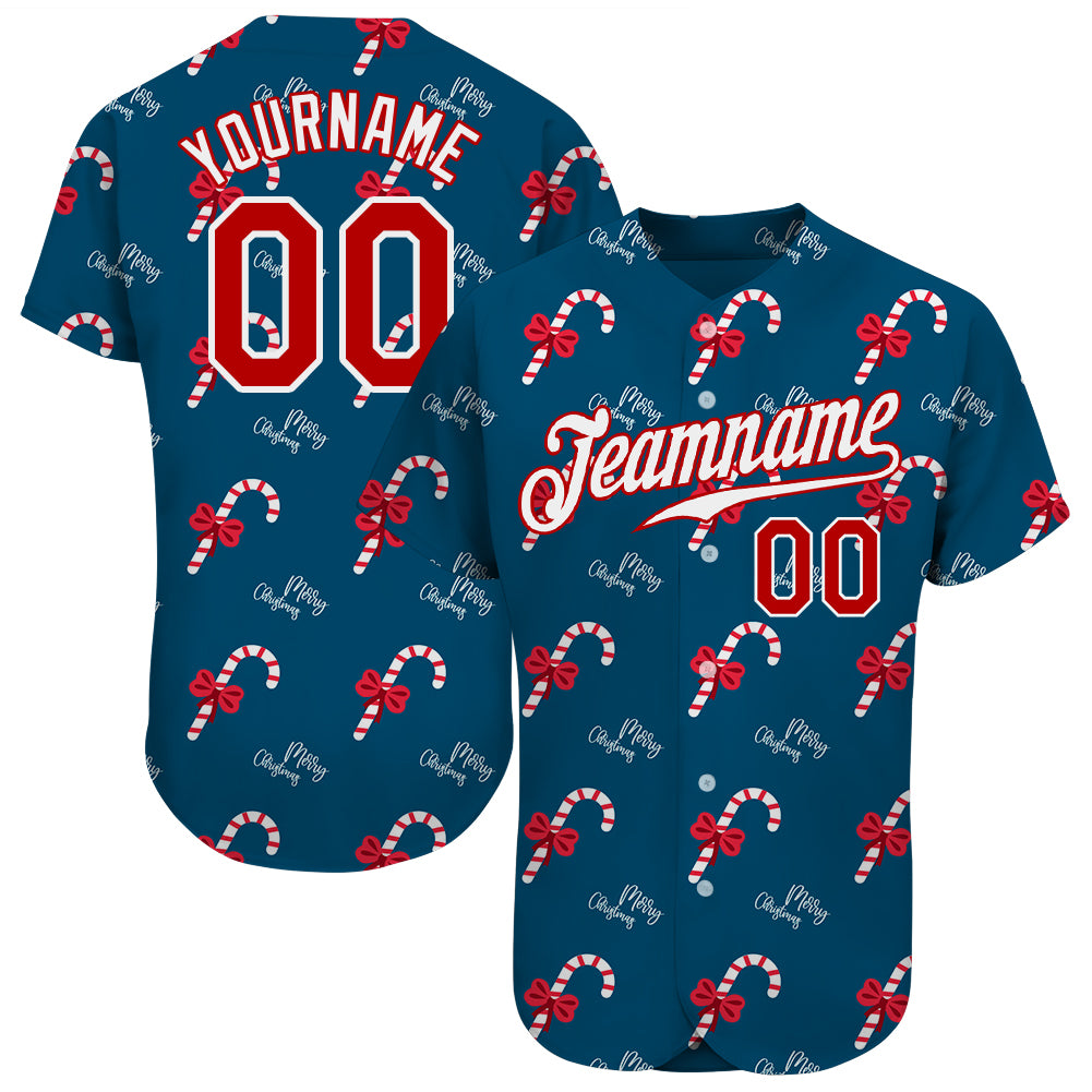 Custom Aqua Red-White Christmas 3D Authentic Baseball Jersey