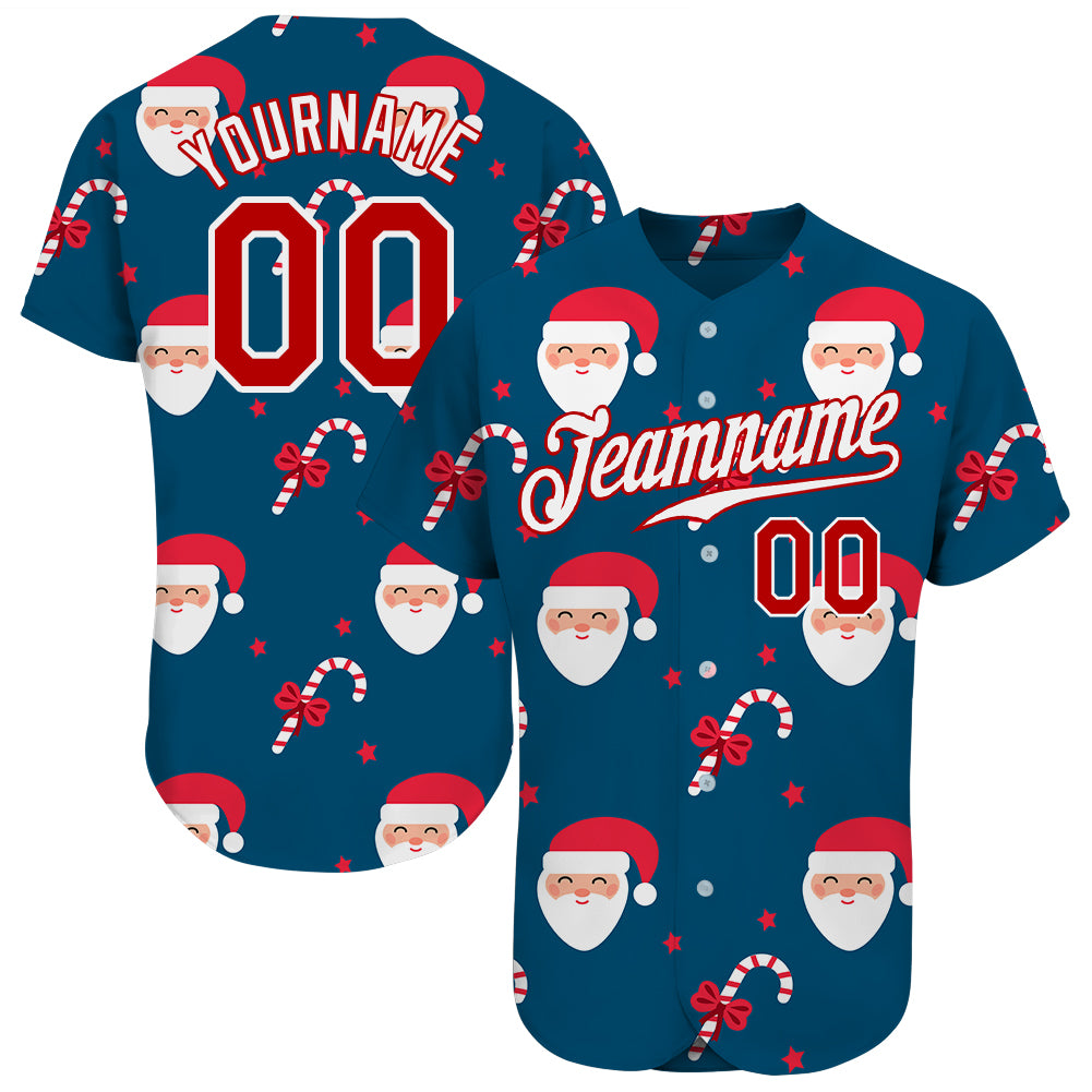 Custom Aqua Red-White Christmas 3D Authentic Baseball Jersey