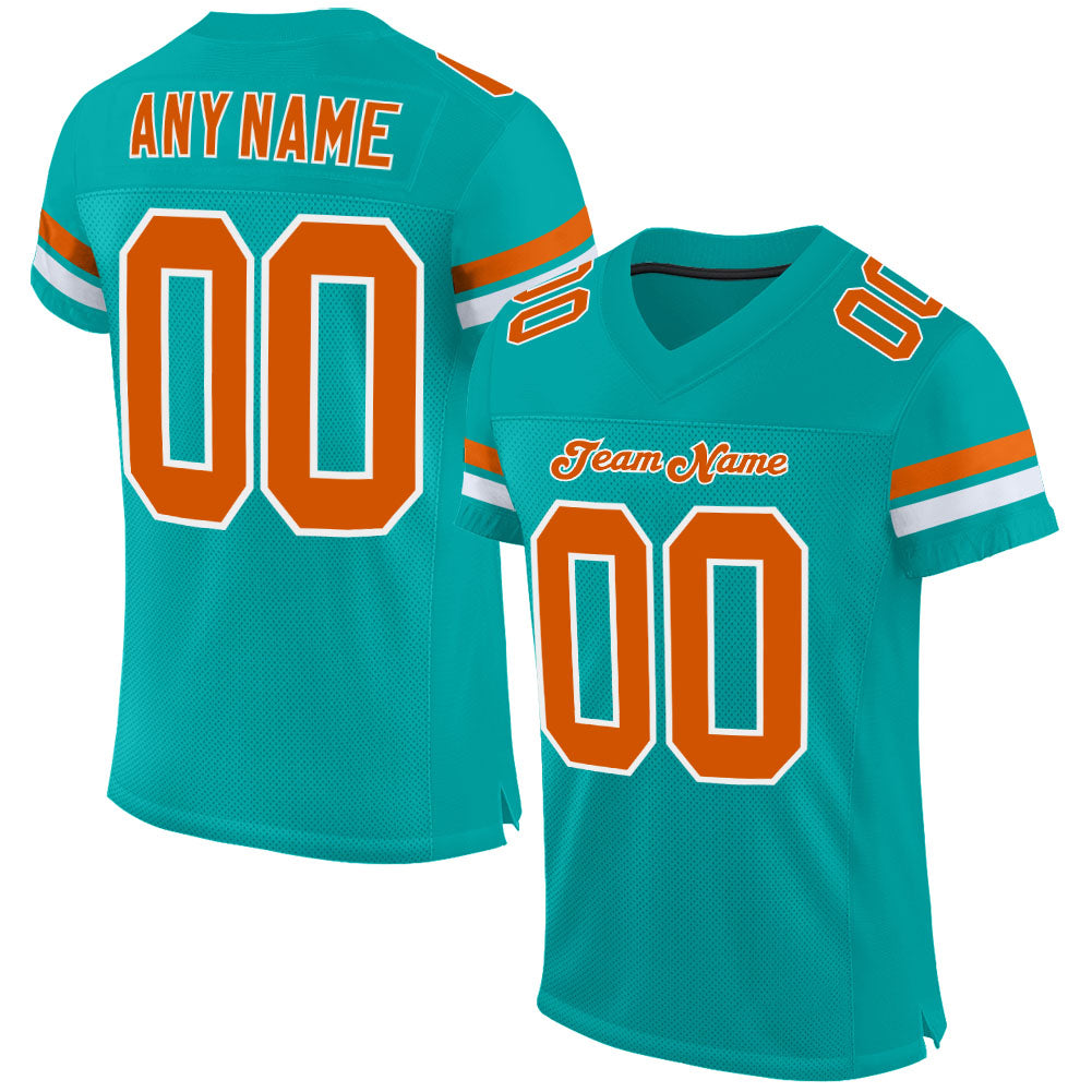 Custom Aqua Texas Orange-White Mesh Authentic Football Jersey