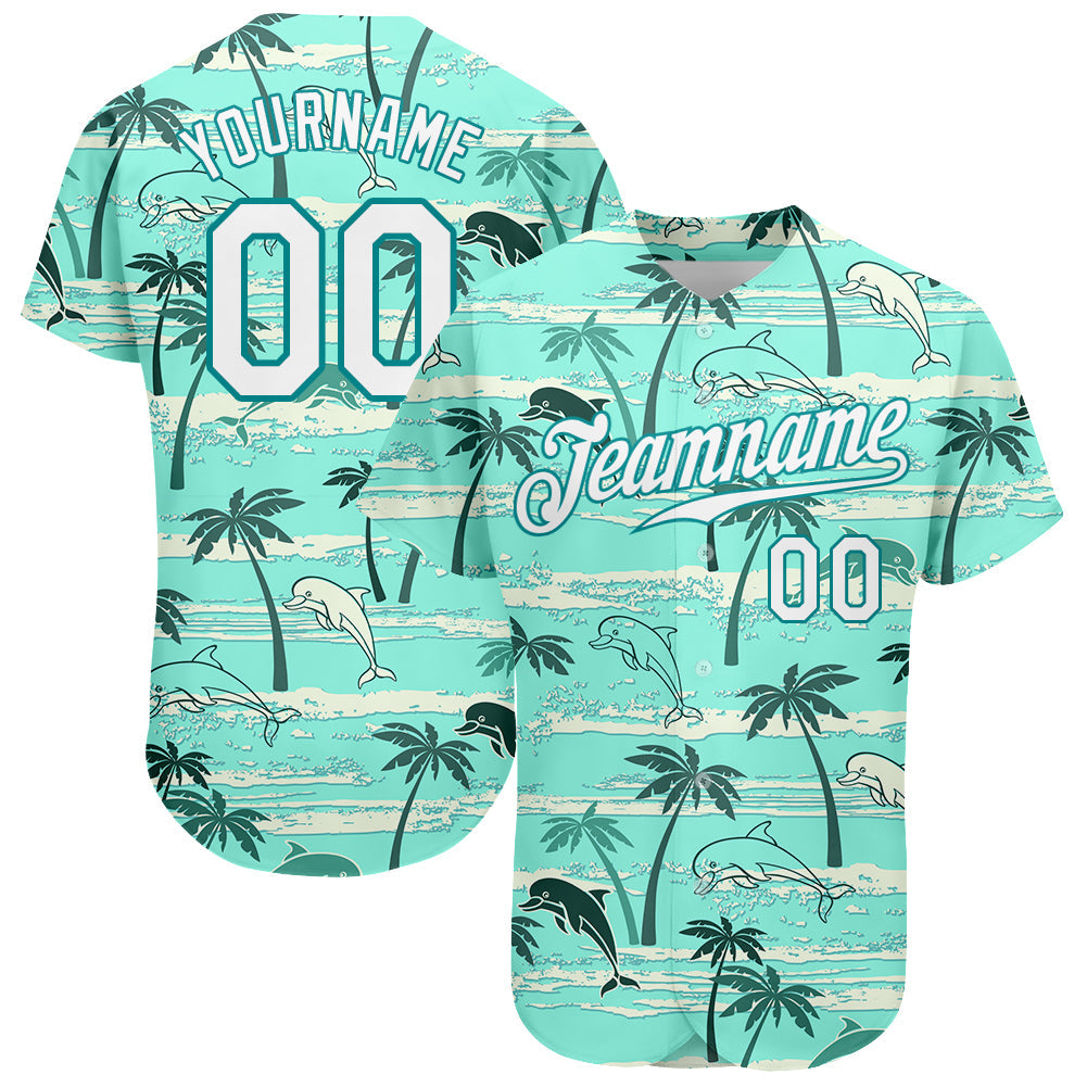 Custom Aqua White-Aqua 3D Pattern Design Hawaii Palm Trees Authentic Baseball Jersey