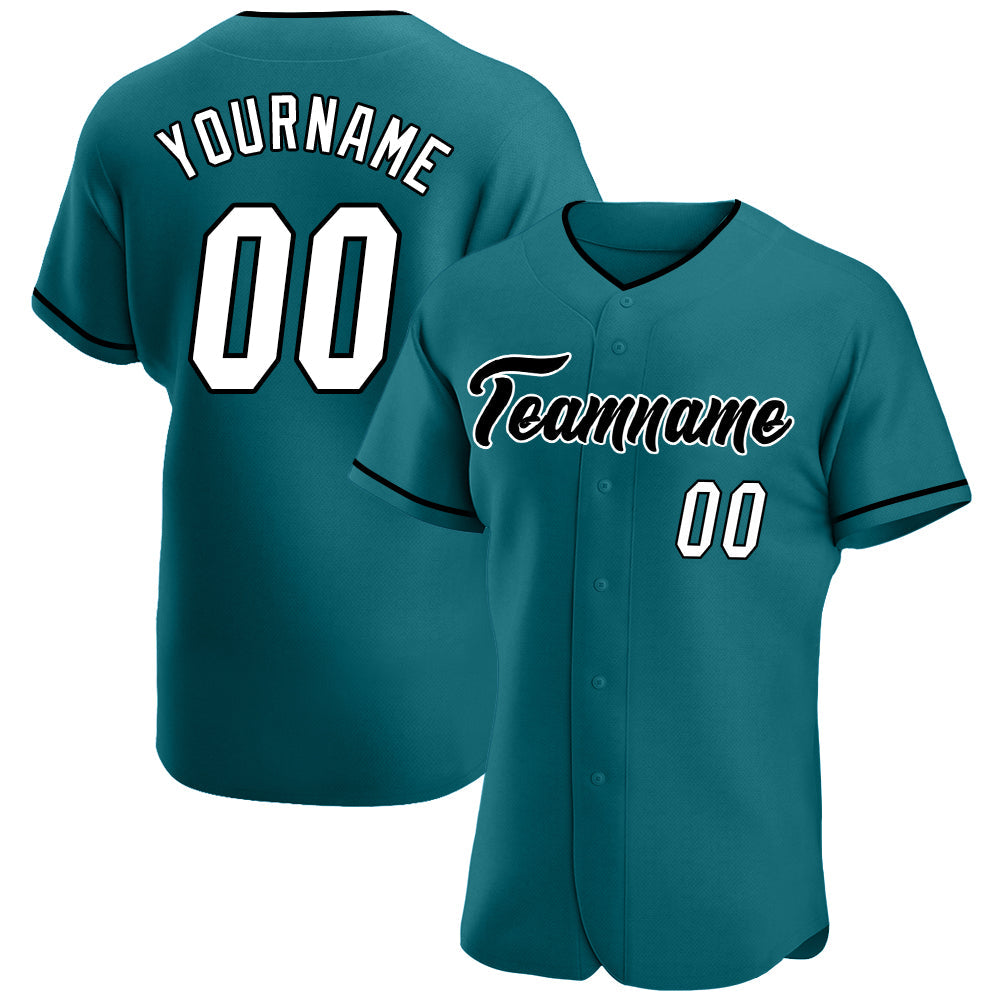 Custom Aqua White-Black Authentic Baseball Jersey