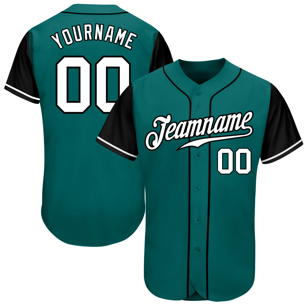 Custom Aqua White-Black Authentic Two Tone Baseball Jersey