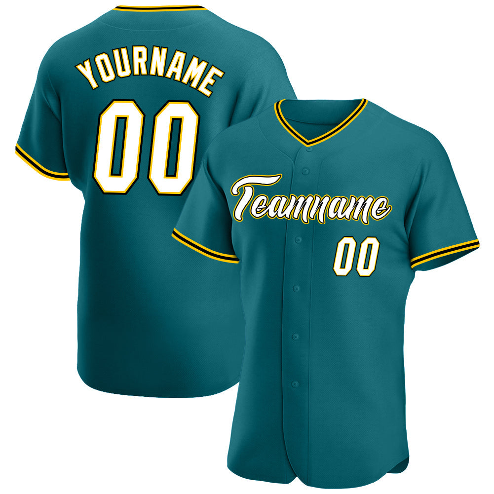 Custom Aqua White-Gold Authentic Baseball Jersey