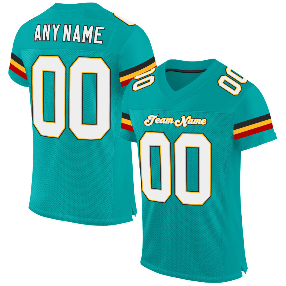 Custom Aqua White-Gold Mesh Authentic Football Jersey