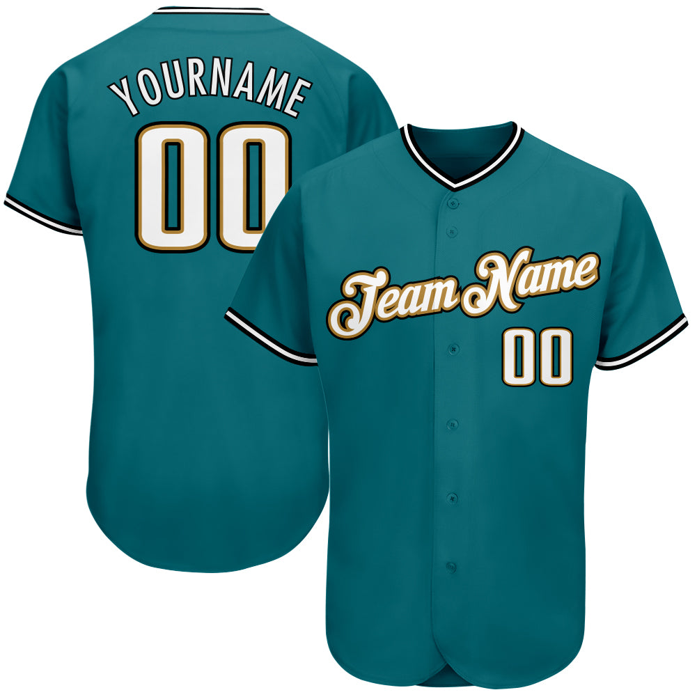 Custom Aqua White-Old Gold Authentic Baseball Jersey