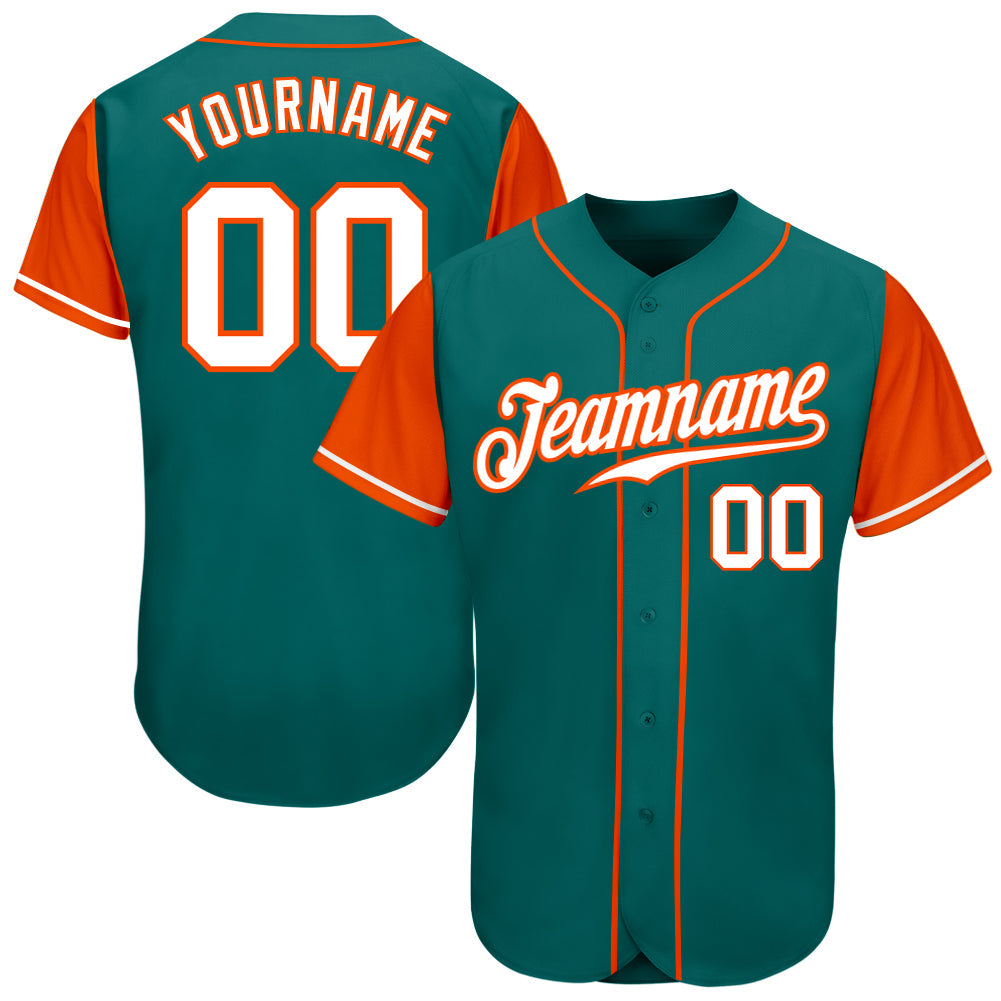 Custom Aqua White-Orange Authentic Two Tone Baseball Jersey