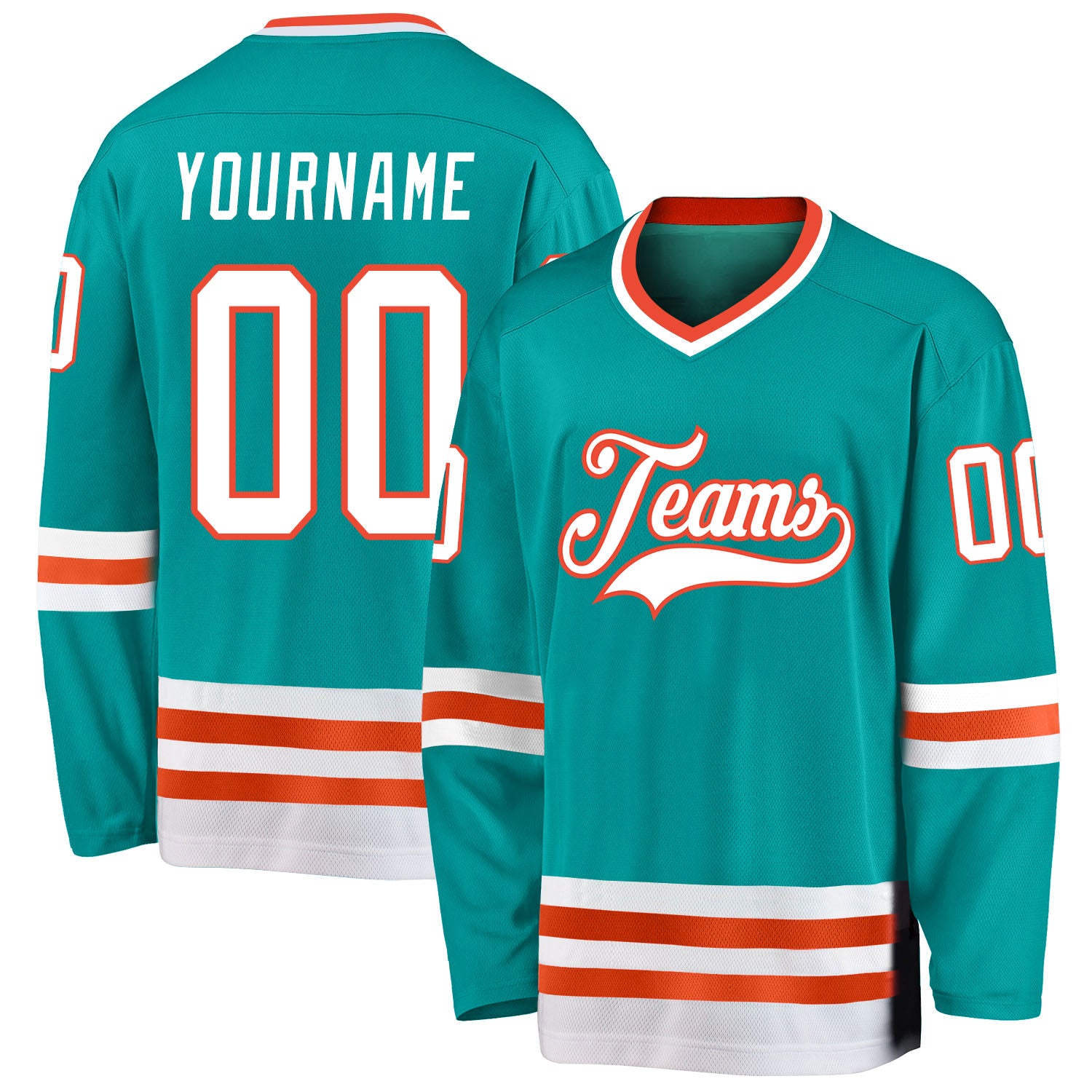Custom Aqua White-Orange Hockey Jersey