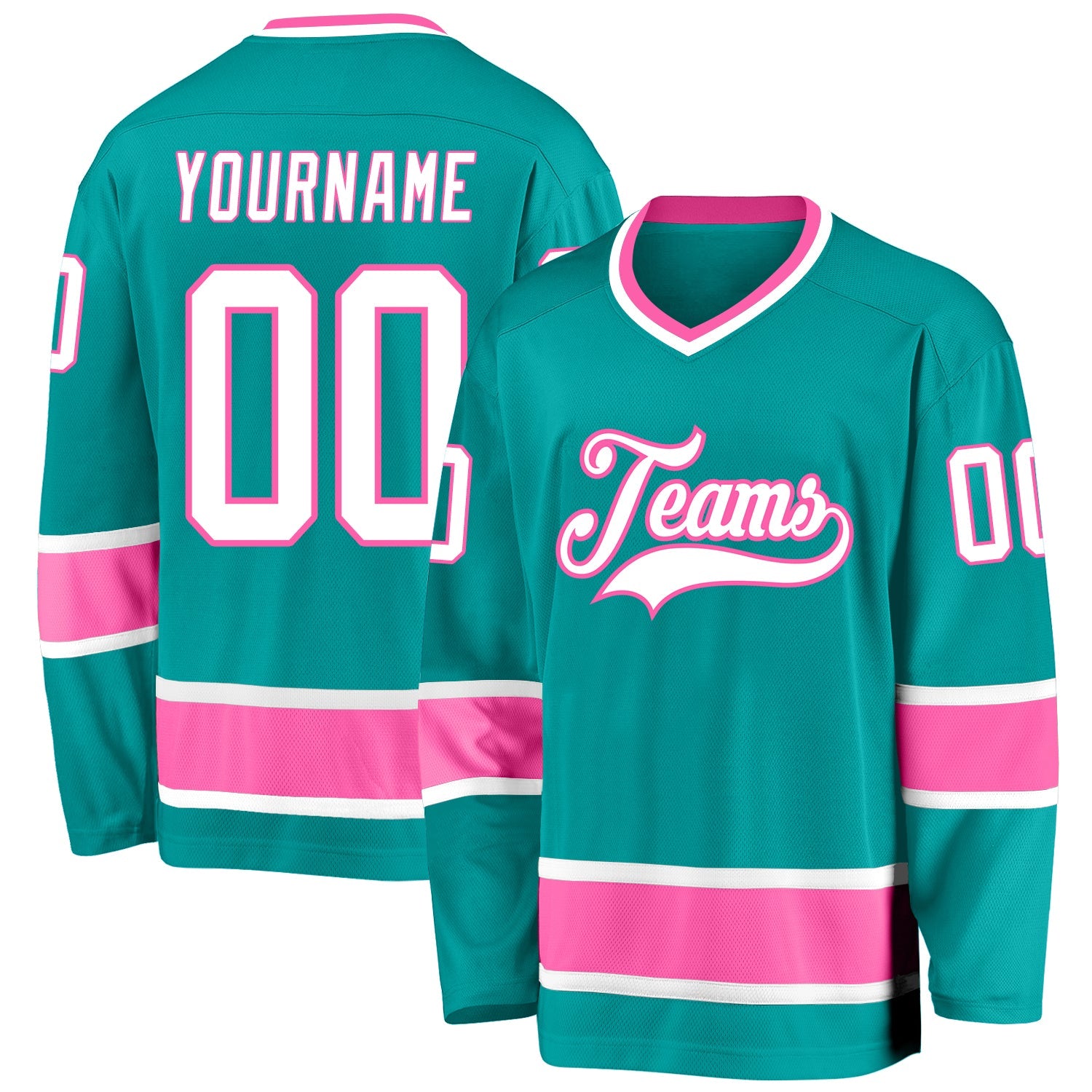 Custom Aqua White-Pink Hockey Jersey
