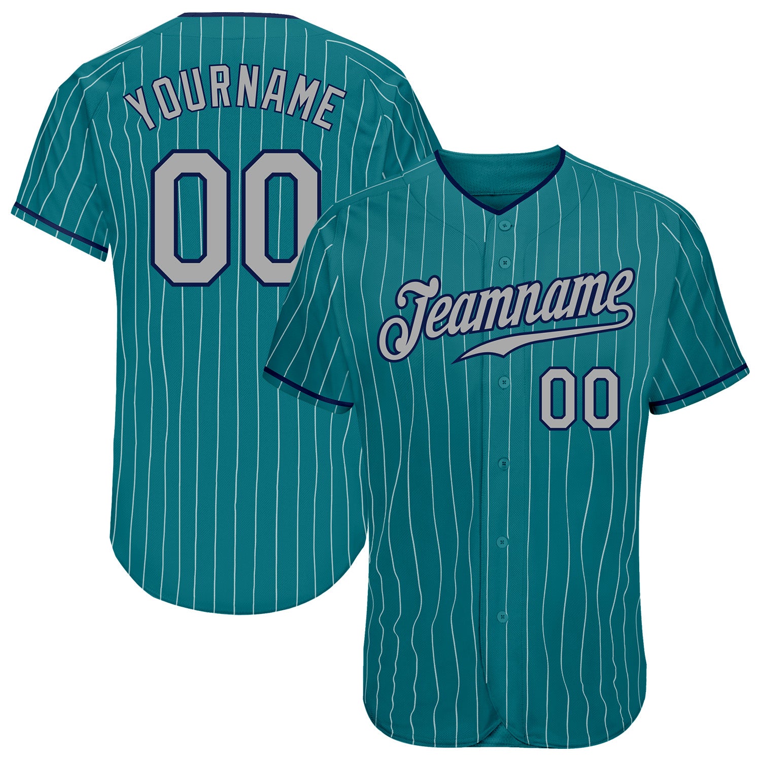 Custom Aqua White Pinstripe Gray-Navy Authentic Baseball Jersey