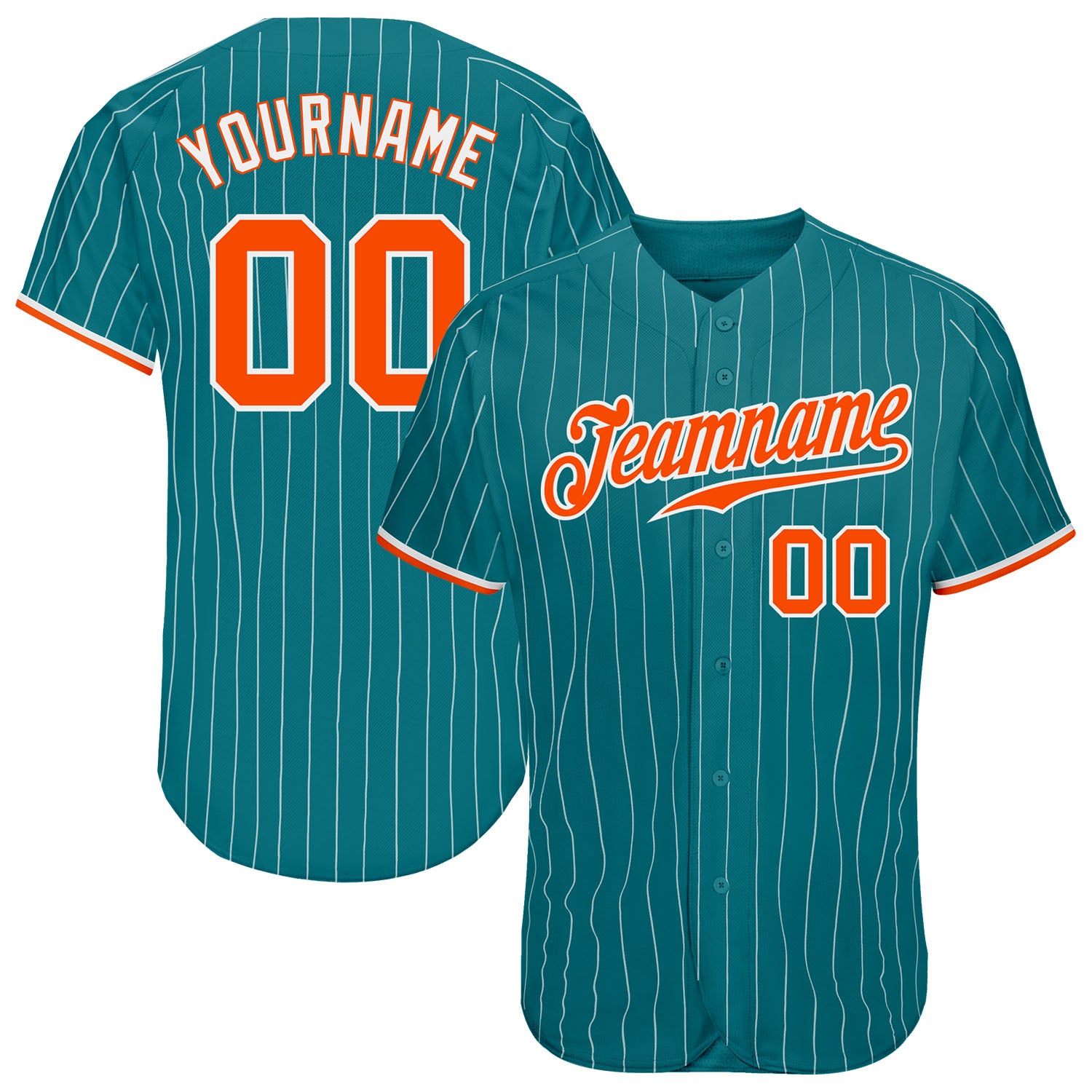 Custom Aqua White Pinstripe Orange-White Authentic Baseball Jersey