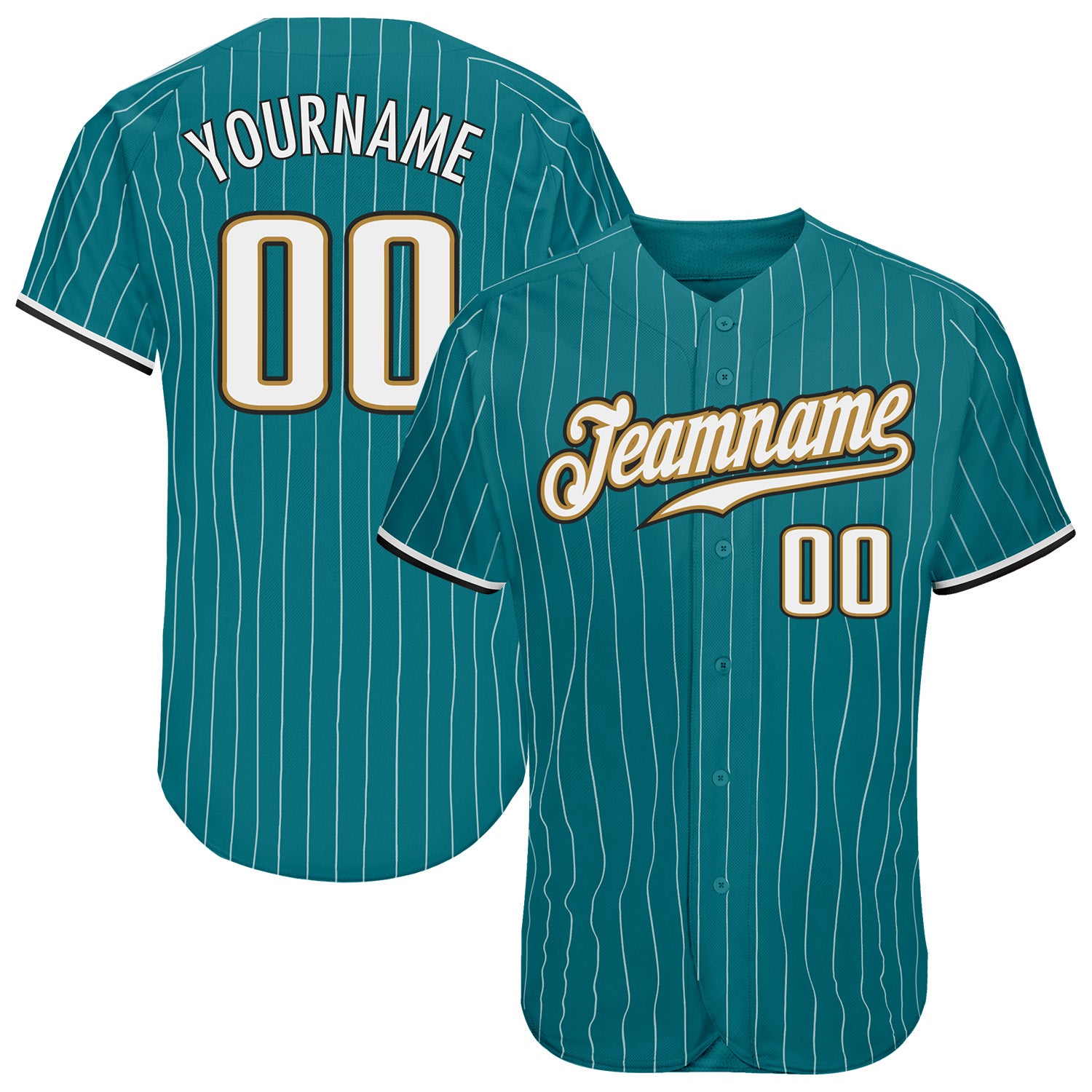 Custom Aqua White Pinstripe White-Old Gold Authentic Baseball Jersey