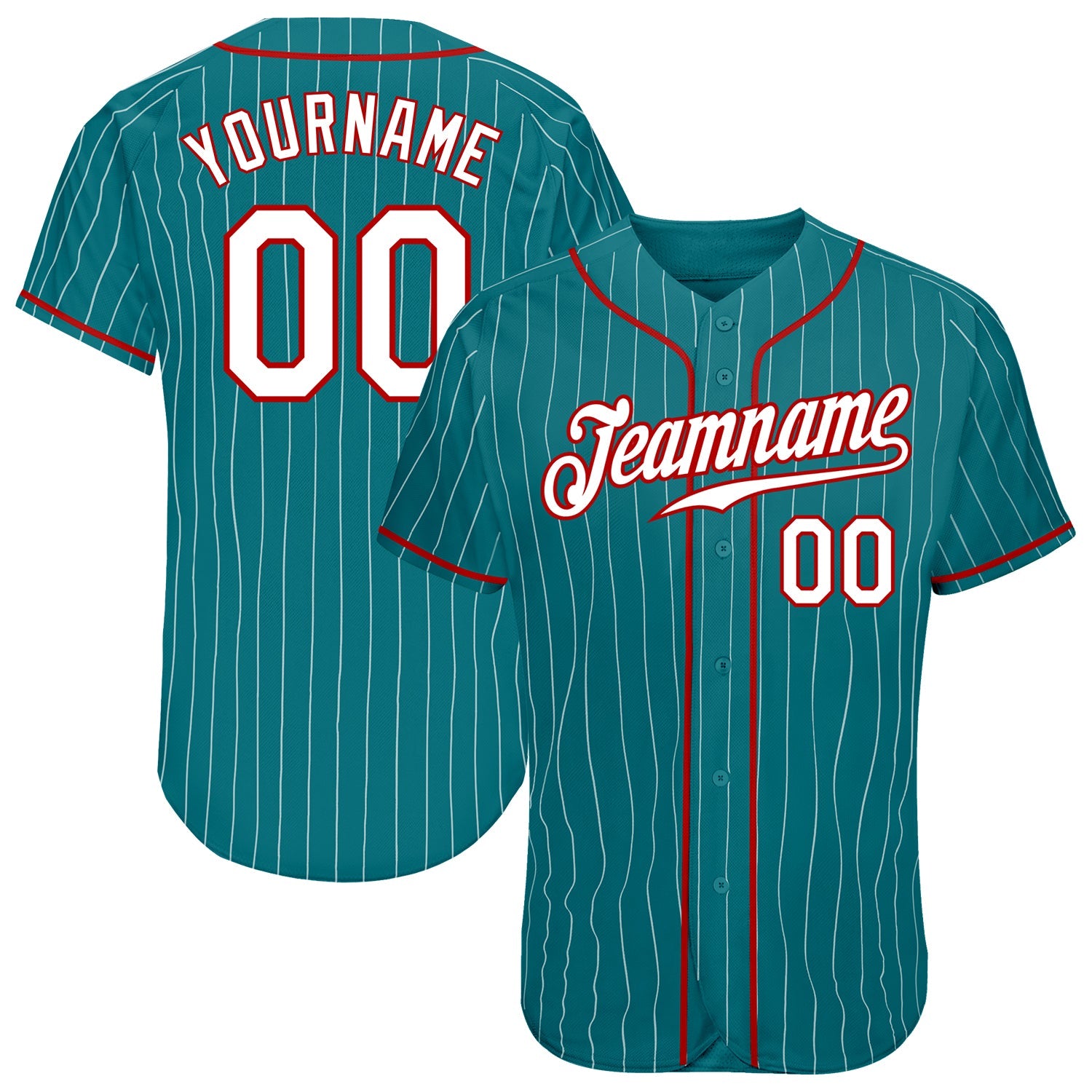 Custom Aqua White Pinstripe White-Red Authentic Baseball Jersey