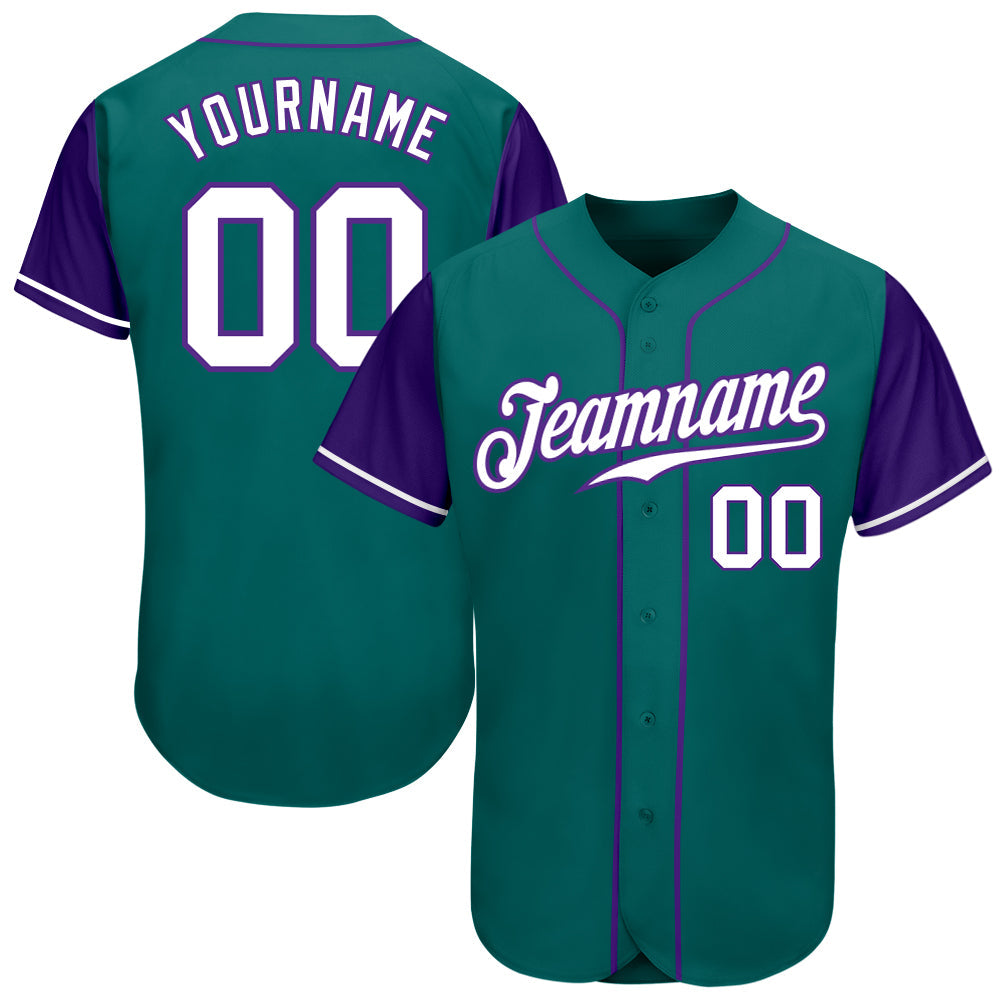 Custom Aqua White-Purple Authentic Two Tone Baseball Jersey