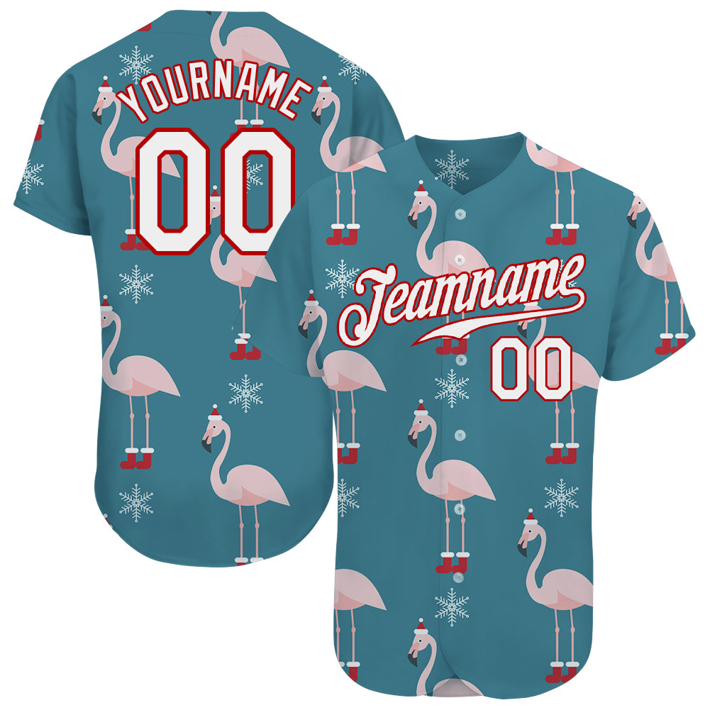 Custom Aqua White-Red Christmas 3D Authentic Baseball Jersey