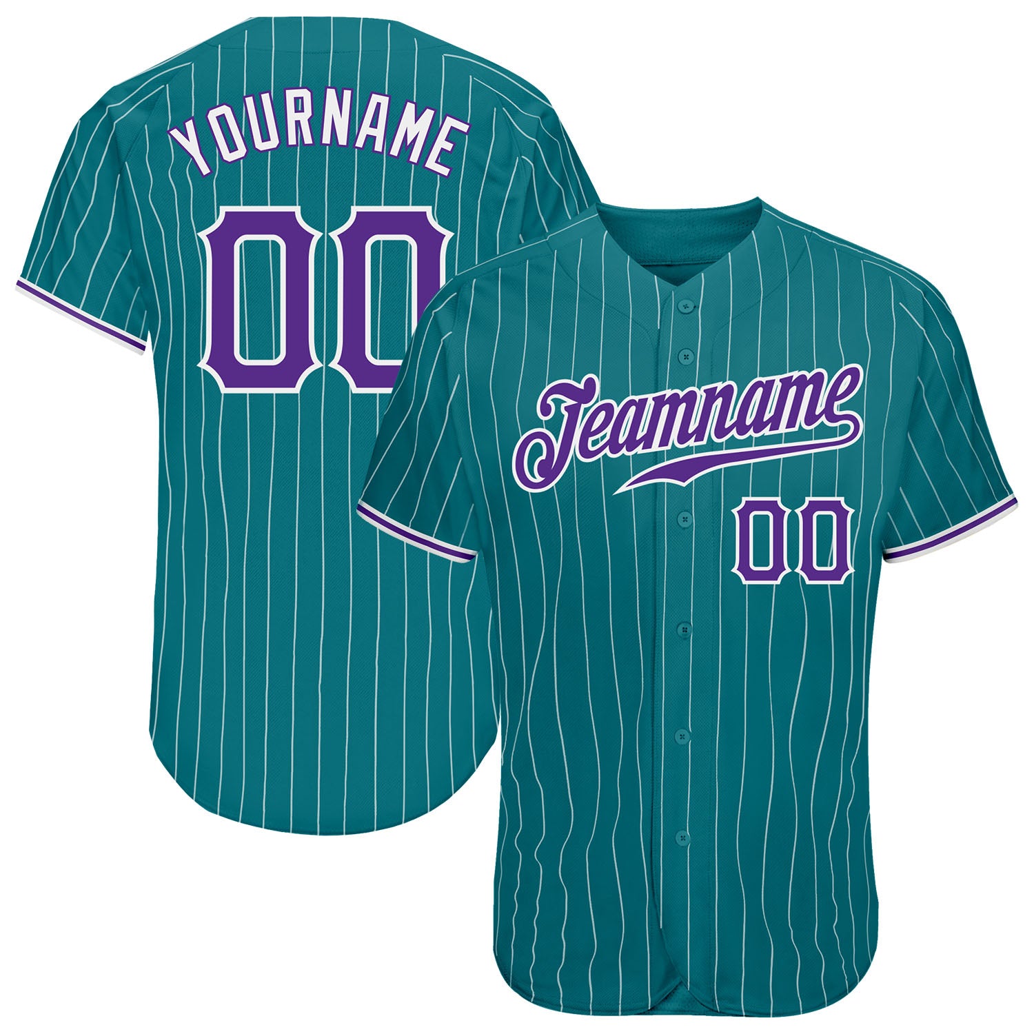 Custom Aqua White Pinstripe Purple-White Authentic Baseball Jersey