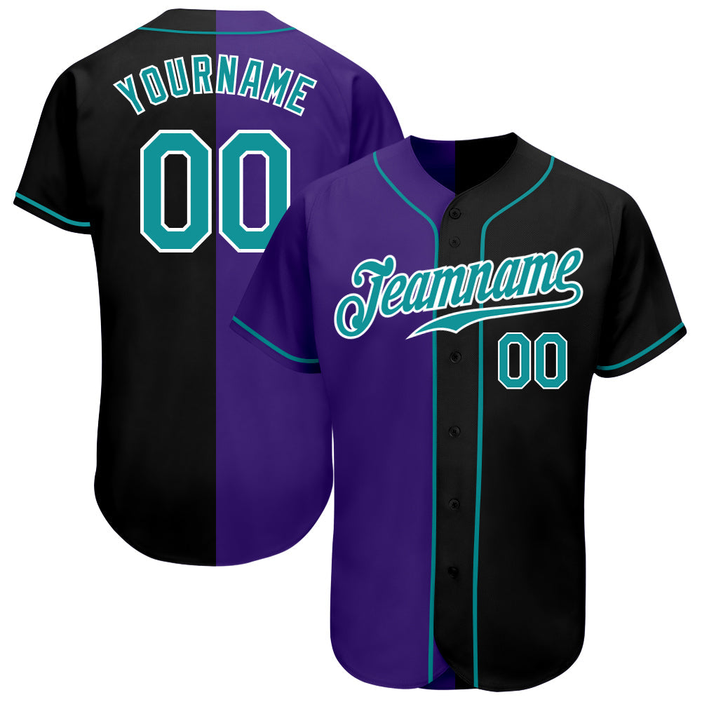 Custom Black Aqua-Purple Authentic Split Fashion Baseball Jersey