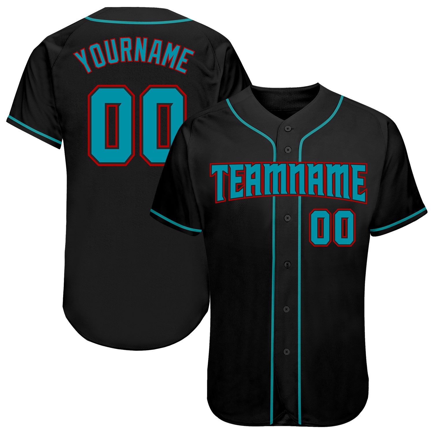 Custom Black Aqua-Red Authentic Baseball Jersey