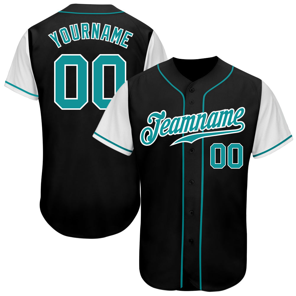 Custom Black Aqua-White Authentic Two Tone Baseball Jersey