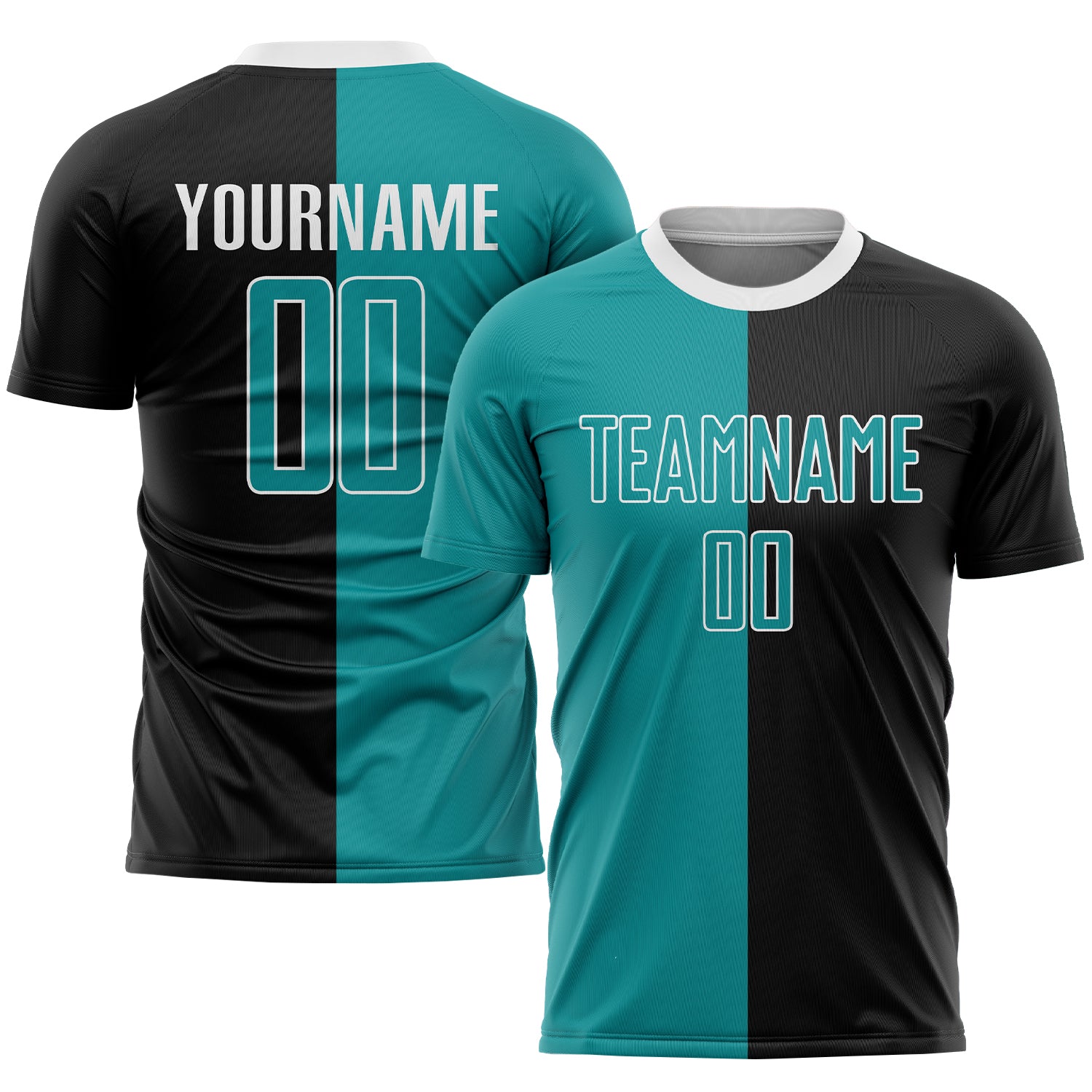 Custom Black Aqua-White Sublimation Split Fashion Soccer Uniform Jersey