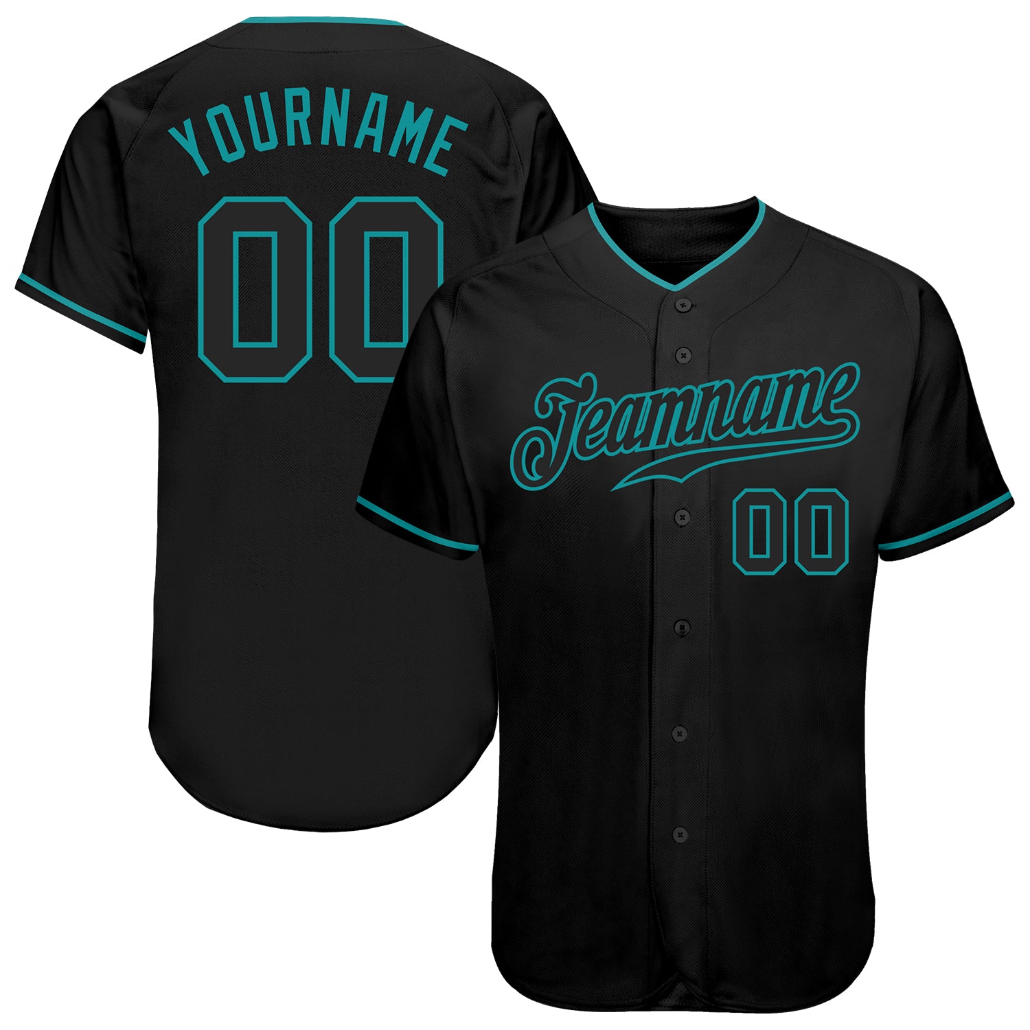 Custom Black Black-Aqua Authentic Baseball Jersey