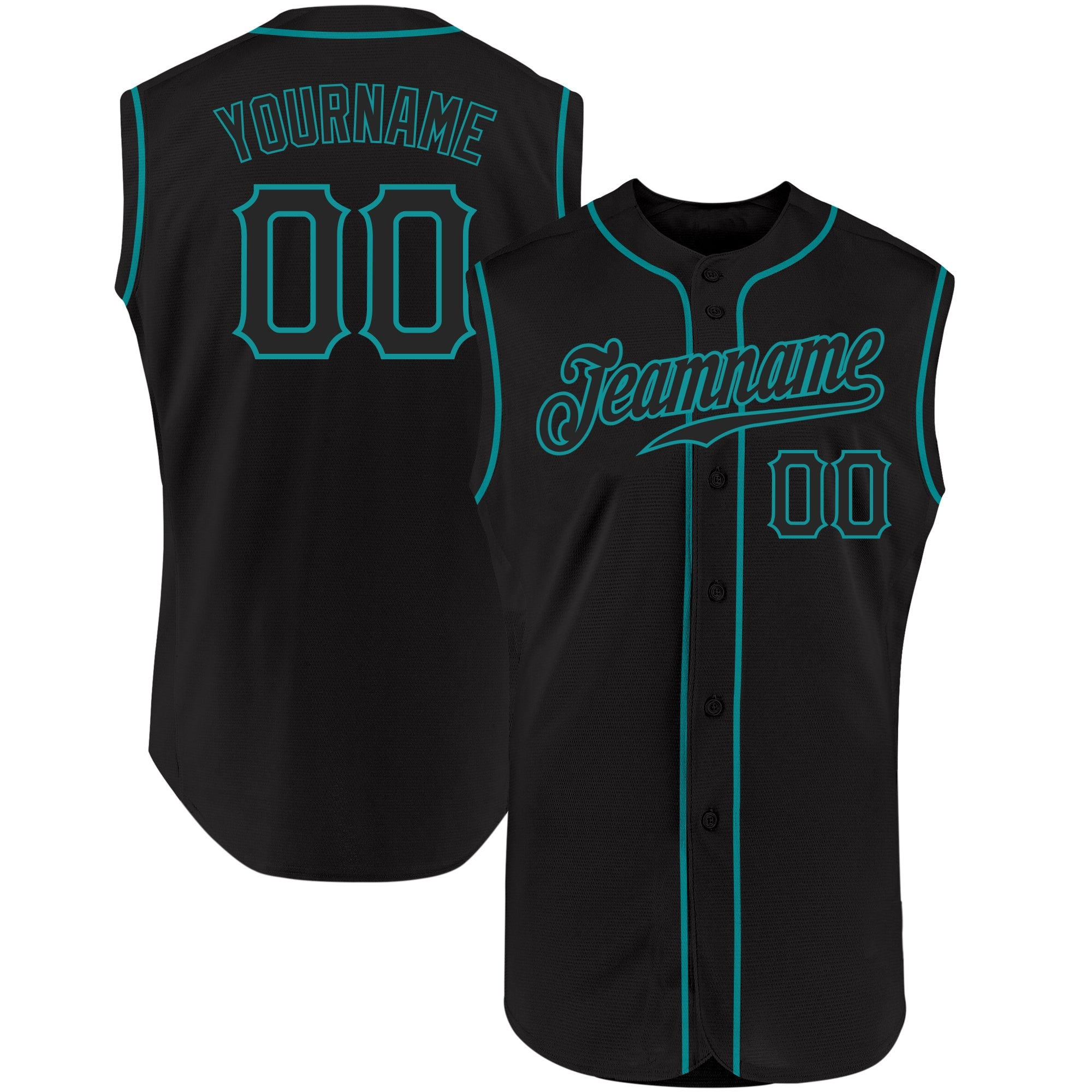 Custom Black Black-Aqua Authentic Sleeveless Baseball Jersey