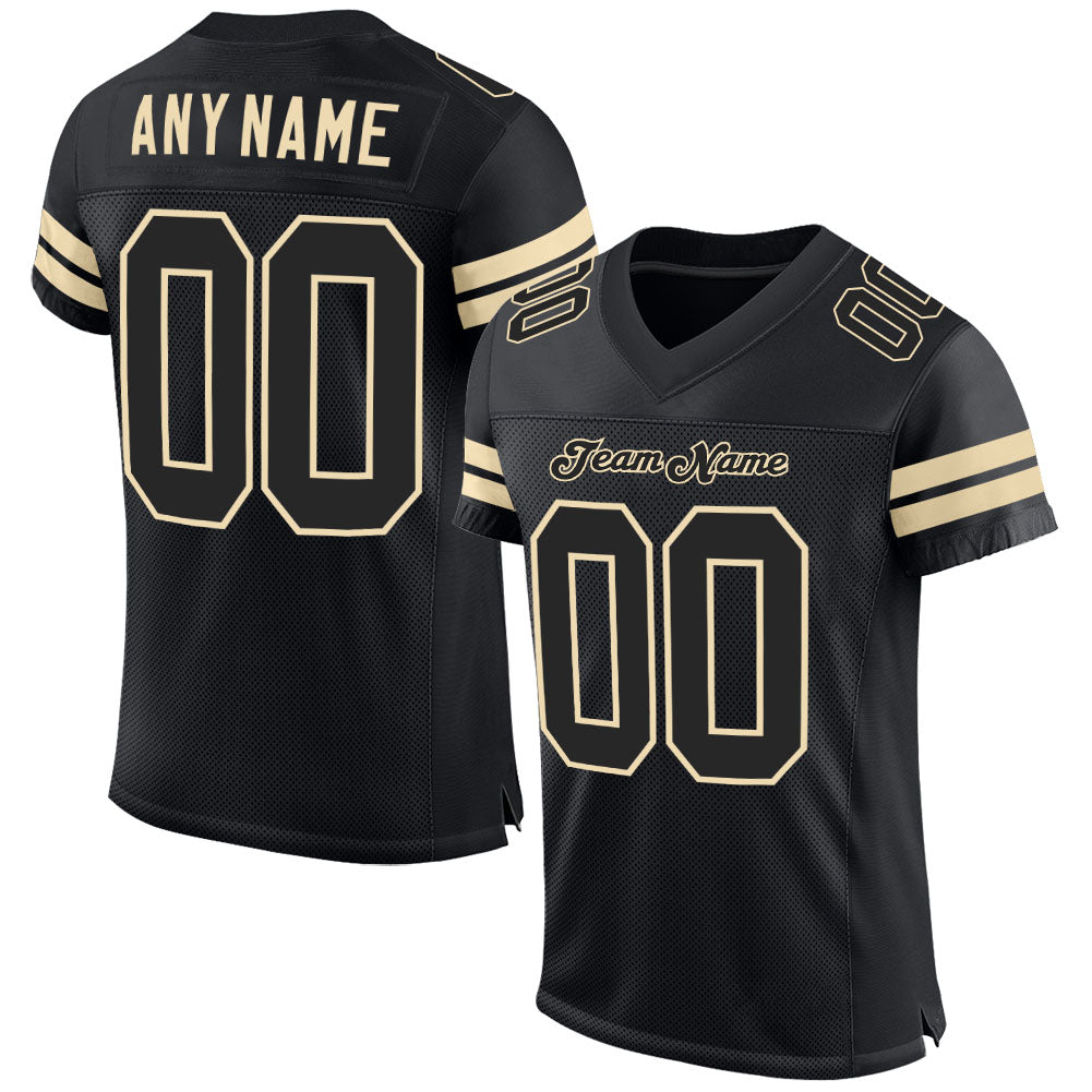 Custom Black Black-Cream Mesh Authentic Football Jersey