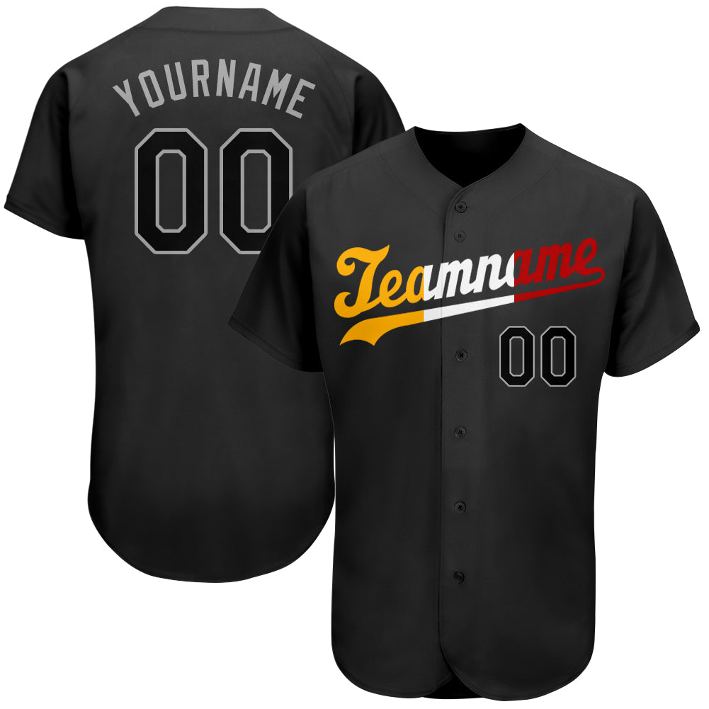 Custom Black Black-Gold Authentic Baseball Jersey