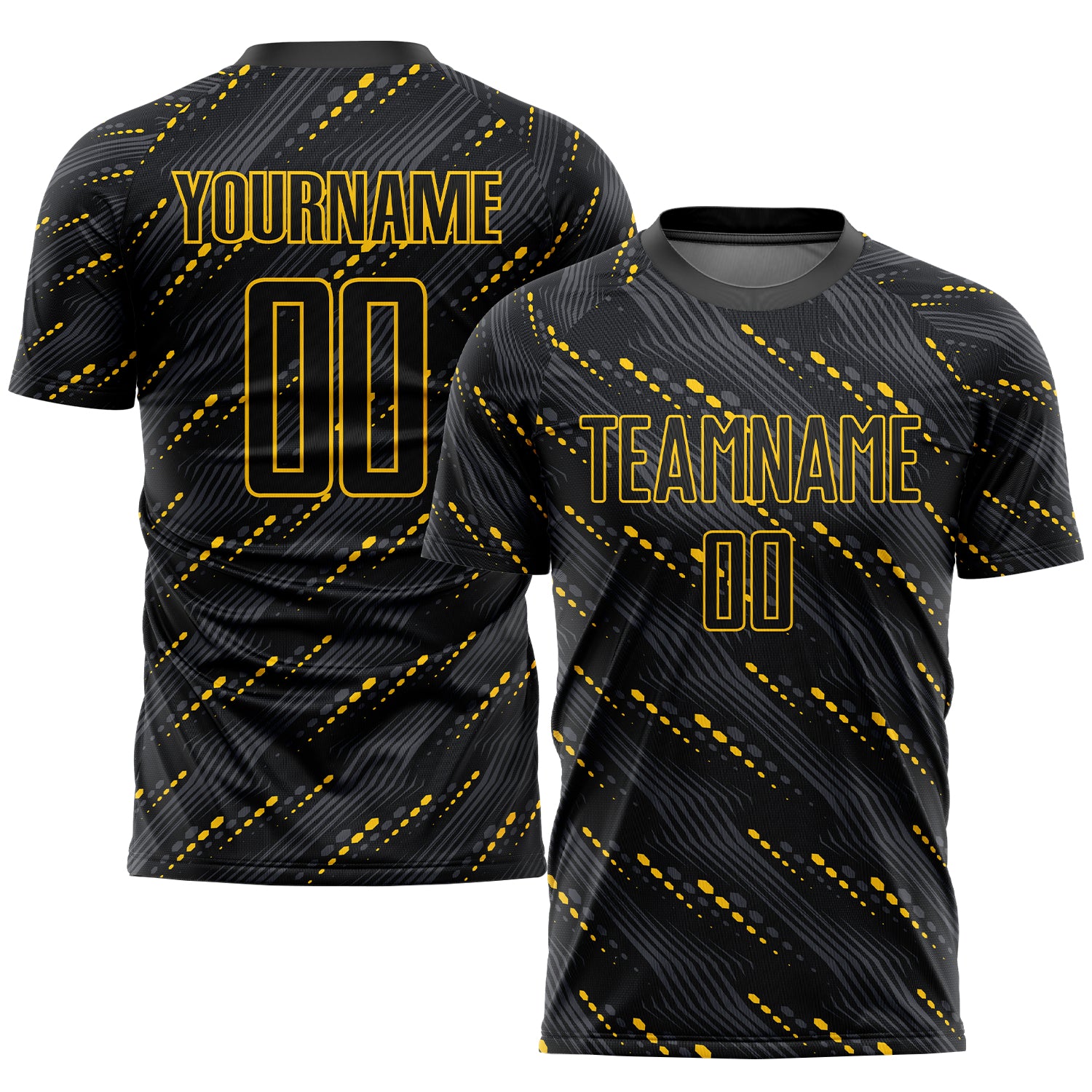 Custom Black Black-Gold Sublimation Soccer Uniform Jersey