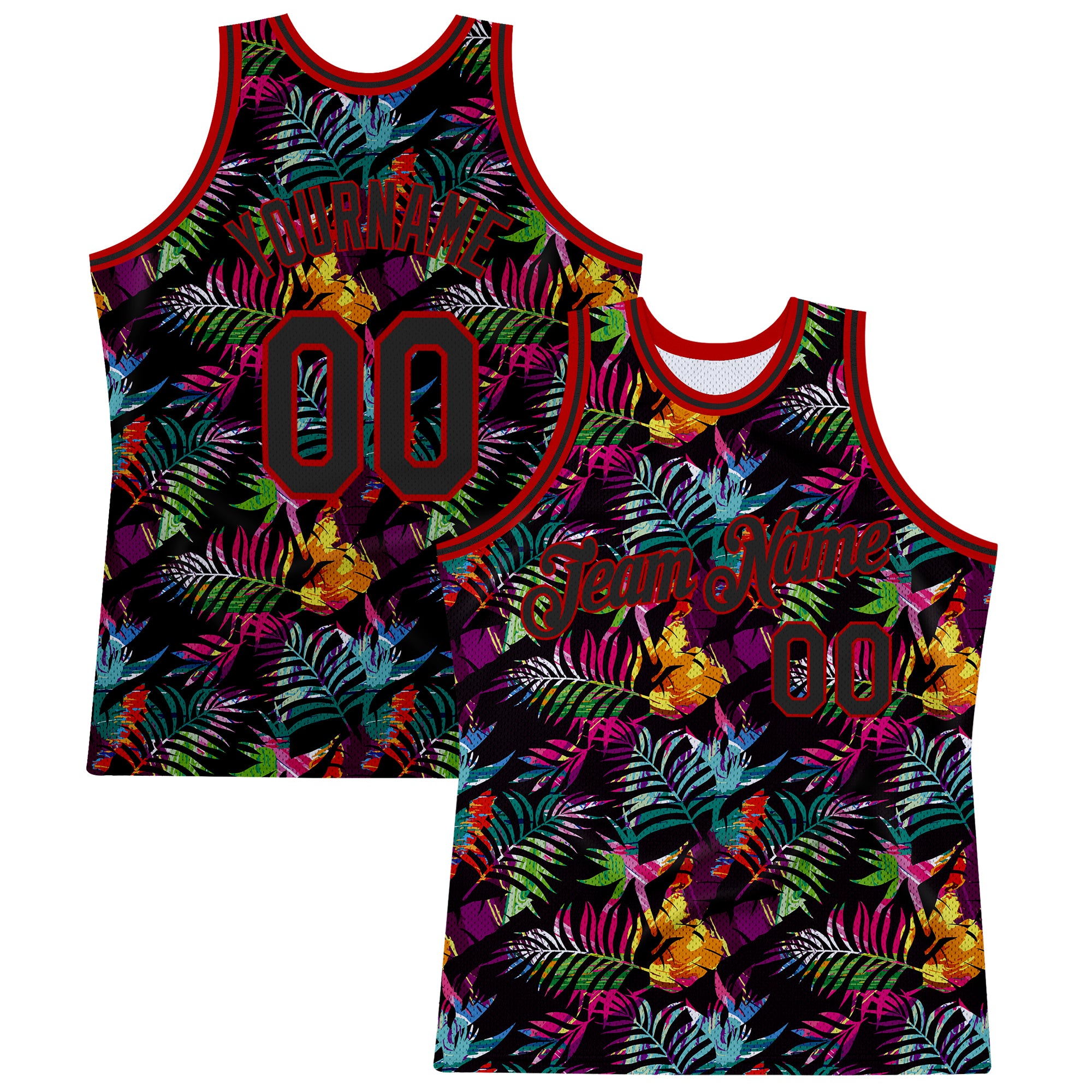 Custom Black Black-Red 3D Pattern Design Tropical Palm Leaves Authentic Basketball Jersey