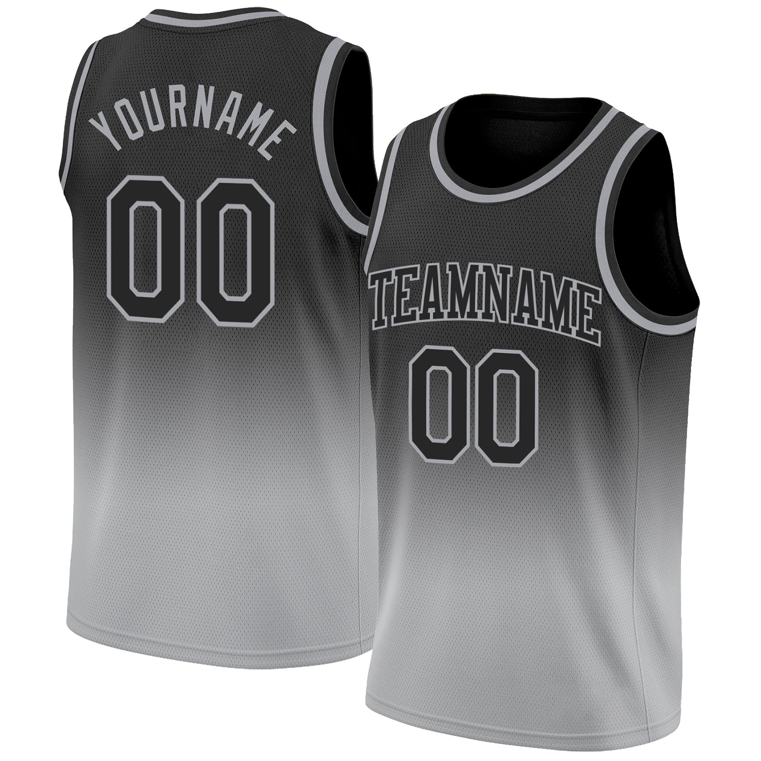 Custom Black Black-Silver Gray Authentic Fade Fashion Basketball Jersey